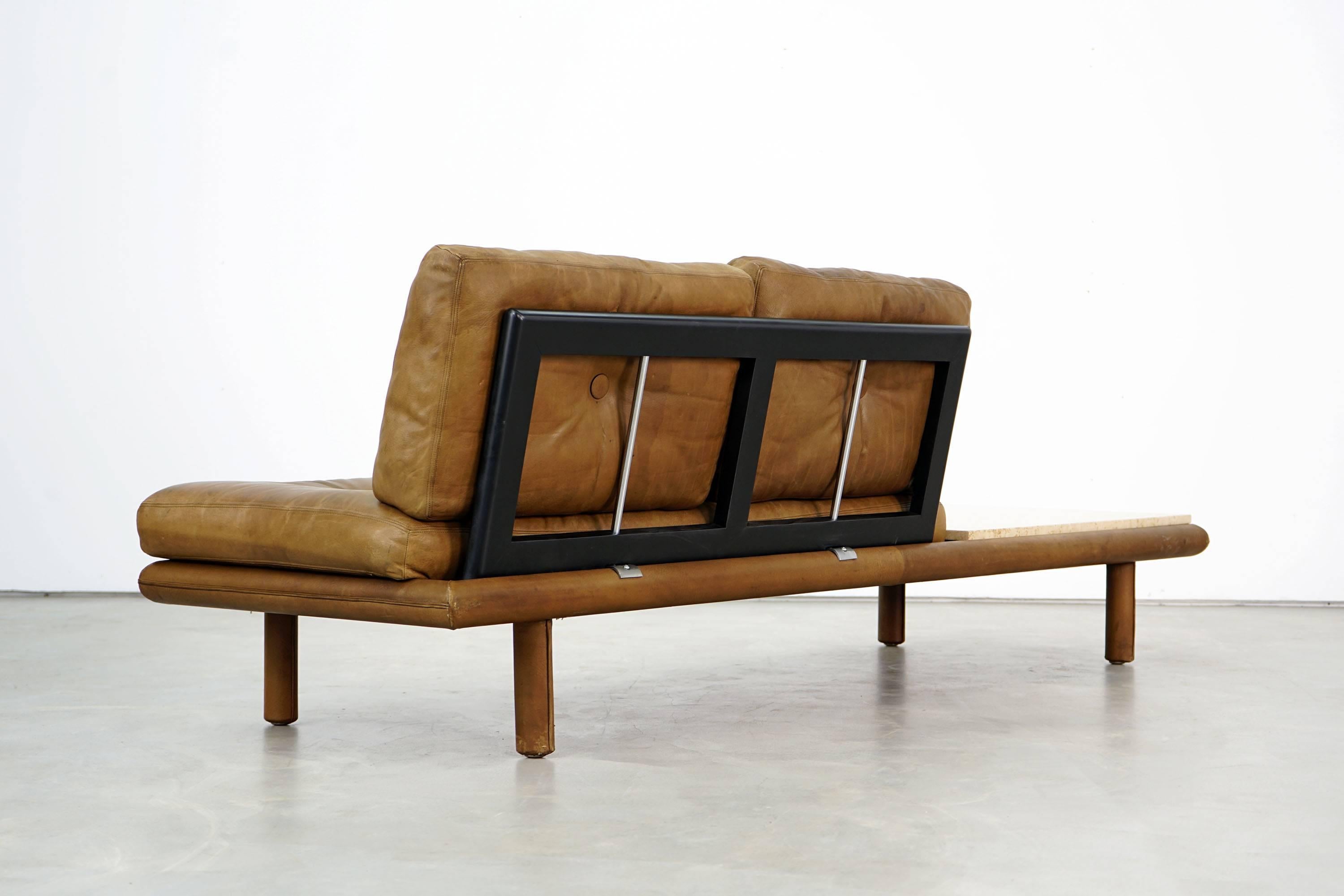 Mid-Century Modern Leather Couch with Marble Table, F. Köttgen for Kill International, 1960s