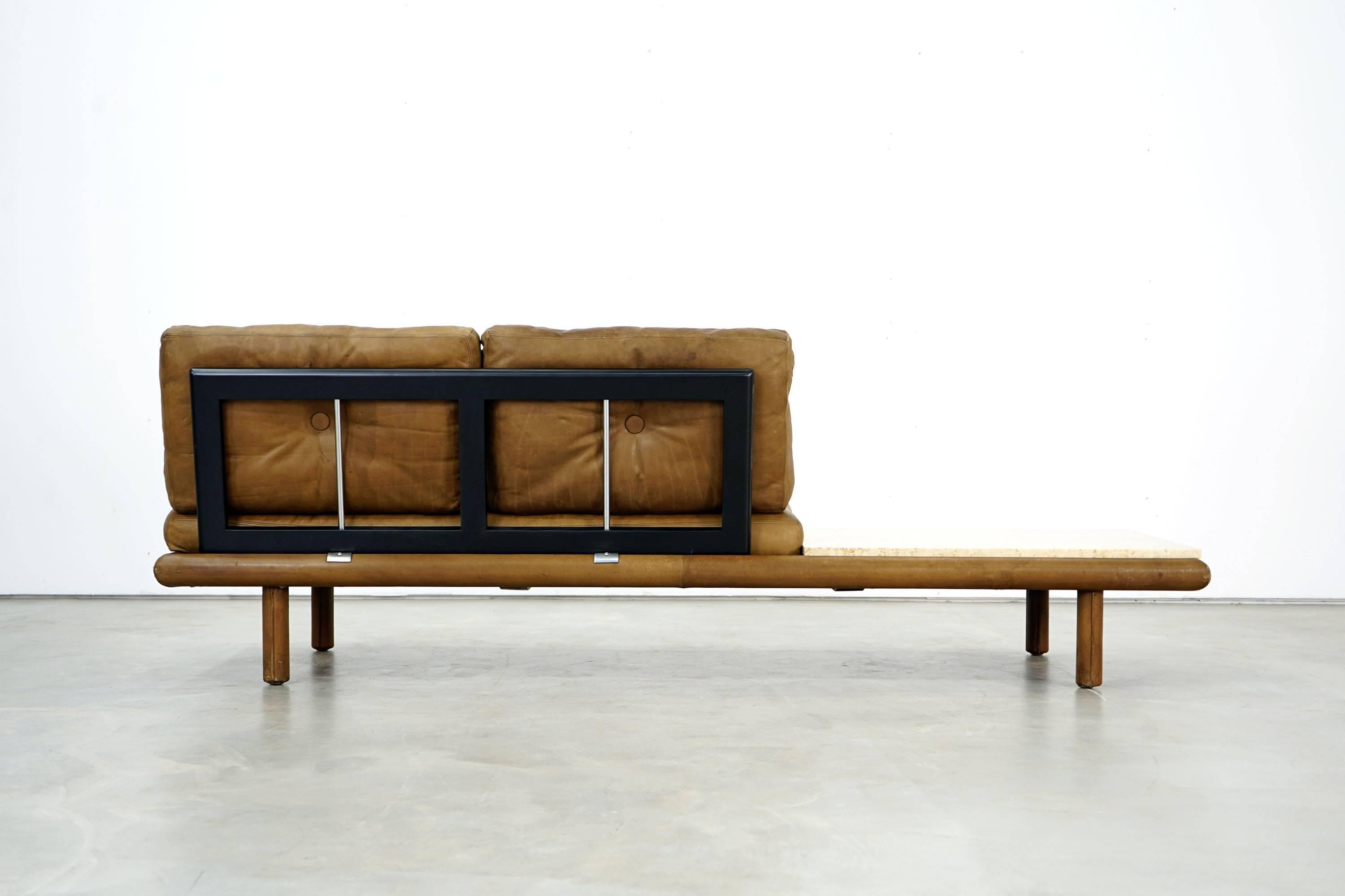 German Leather Couch with Marble Table, F. Köttgen for Kill International, 1960s