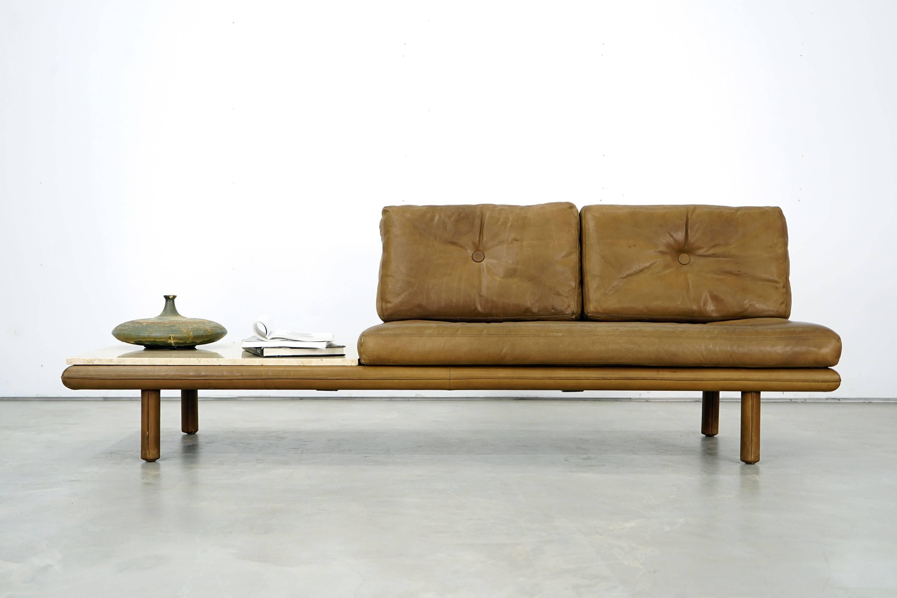 Leather Couch with Marble Table, F. Köttgen for Kill International, 1960s 1