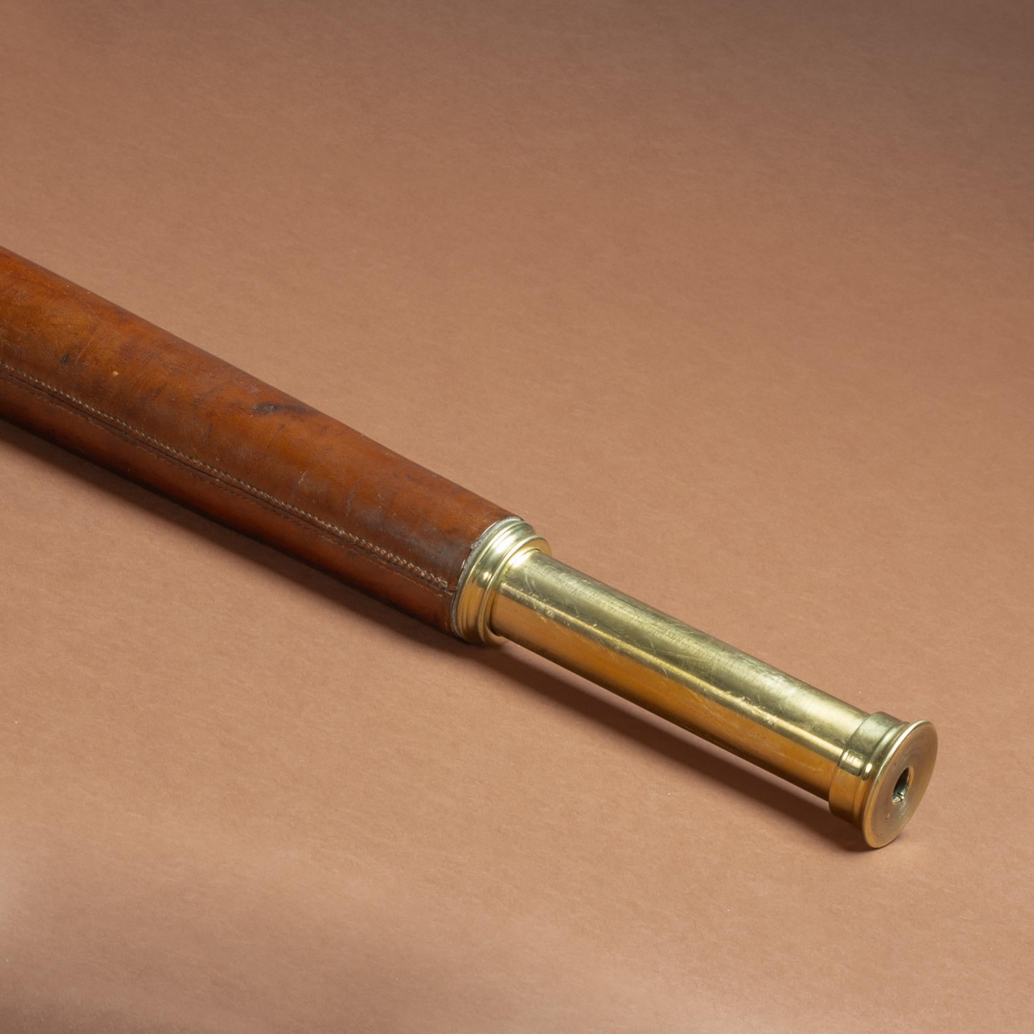 British Leather Covered Brass Naval Telescope, Circa 1910