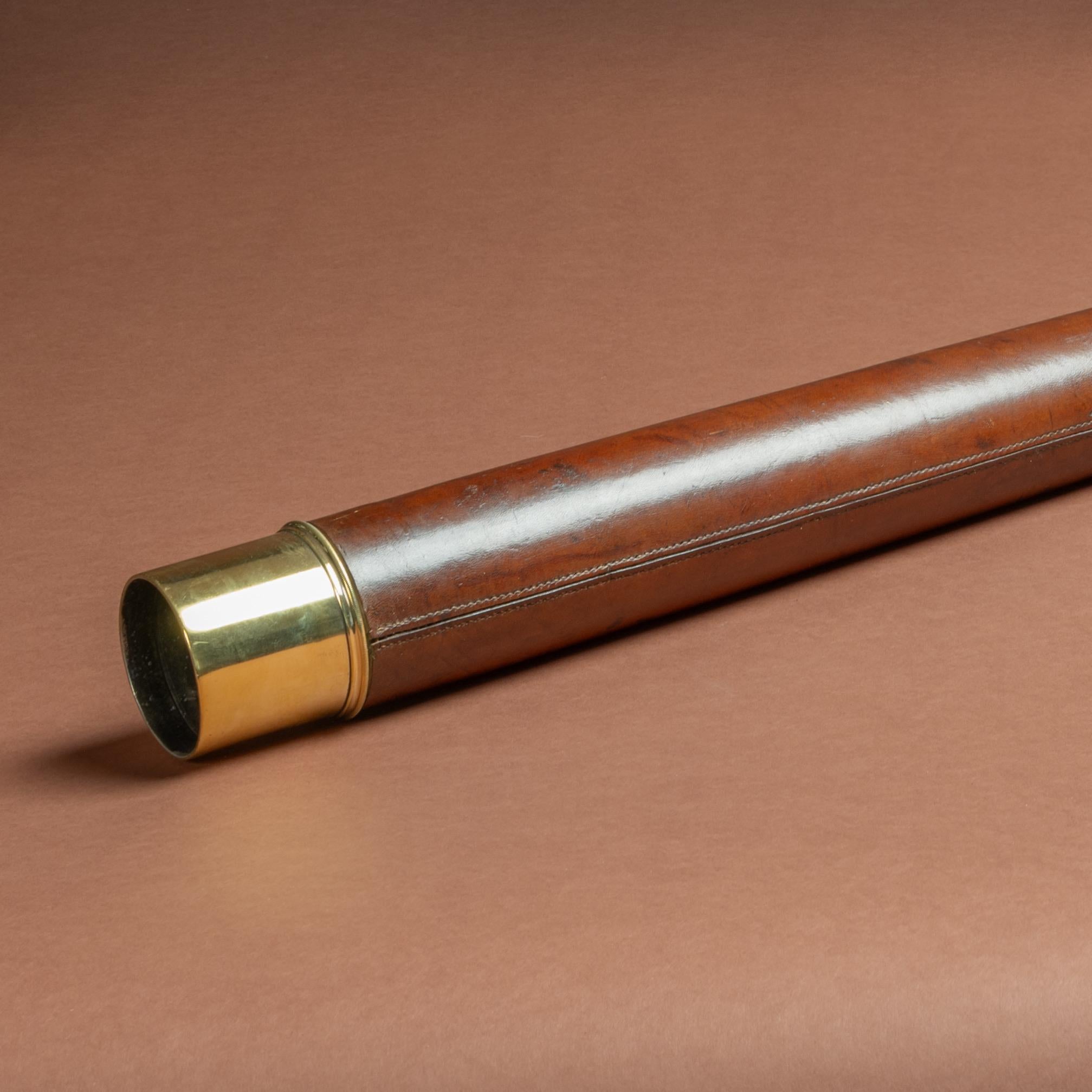 Leather Covered Brass Naval Telescope, Circa 1910 In Good Condition In London, GB