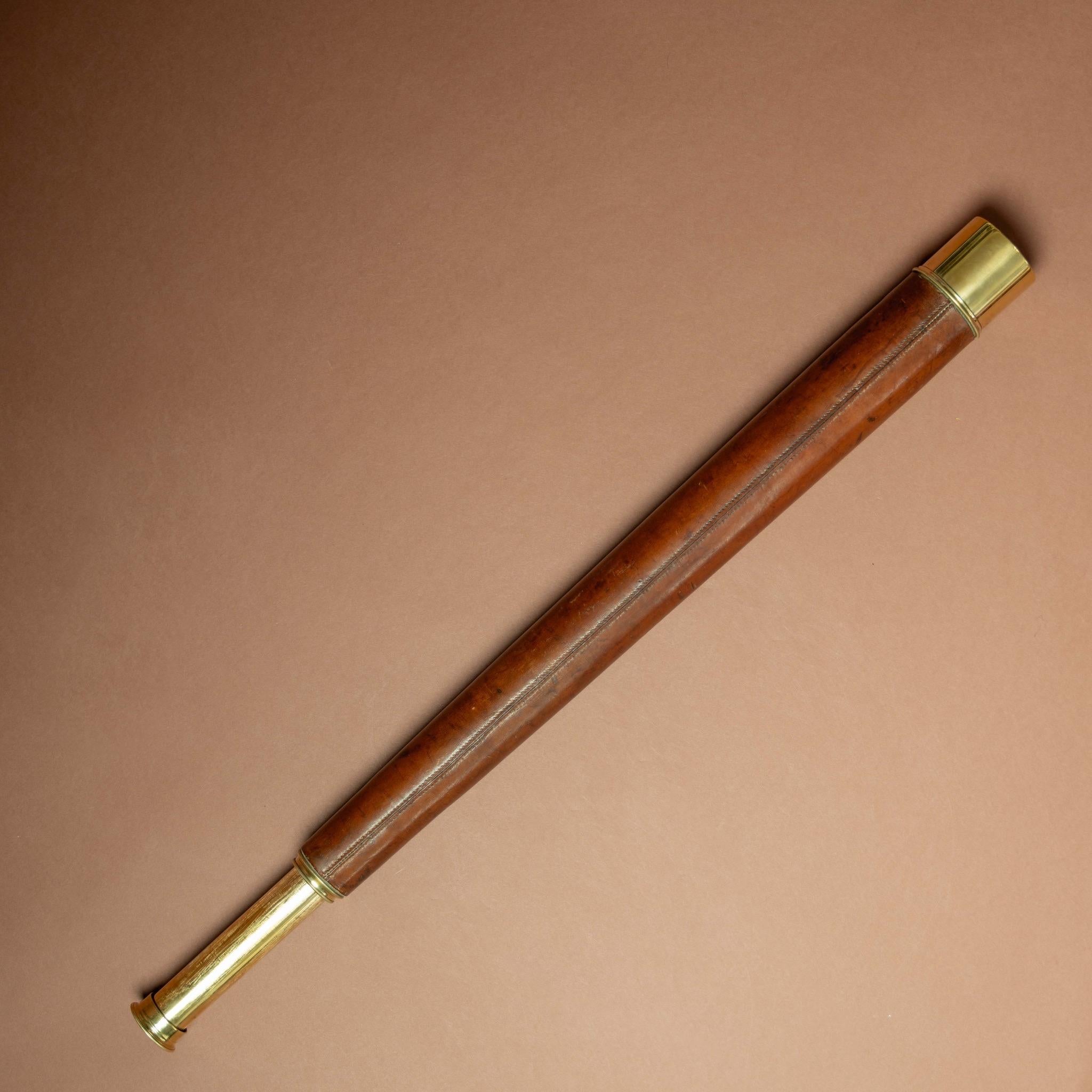 Early 20th Century Leather Covered Brass Naval Telescope, Circa 1910