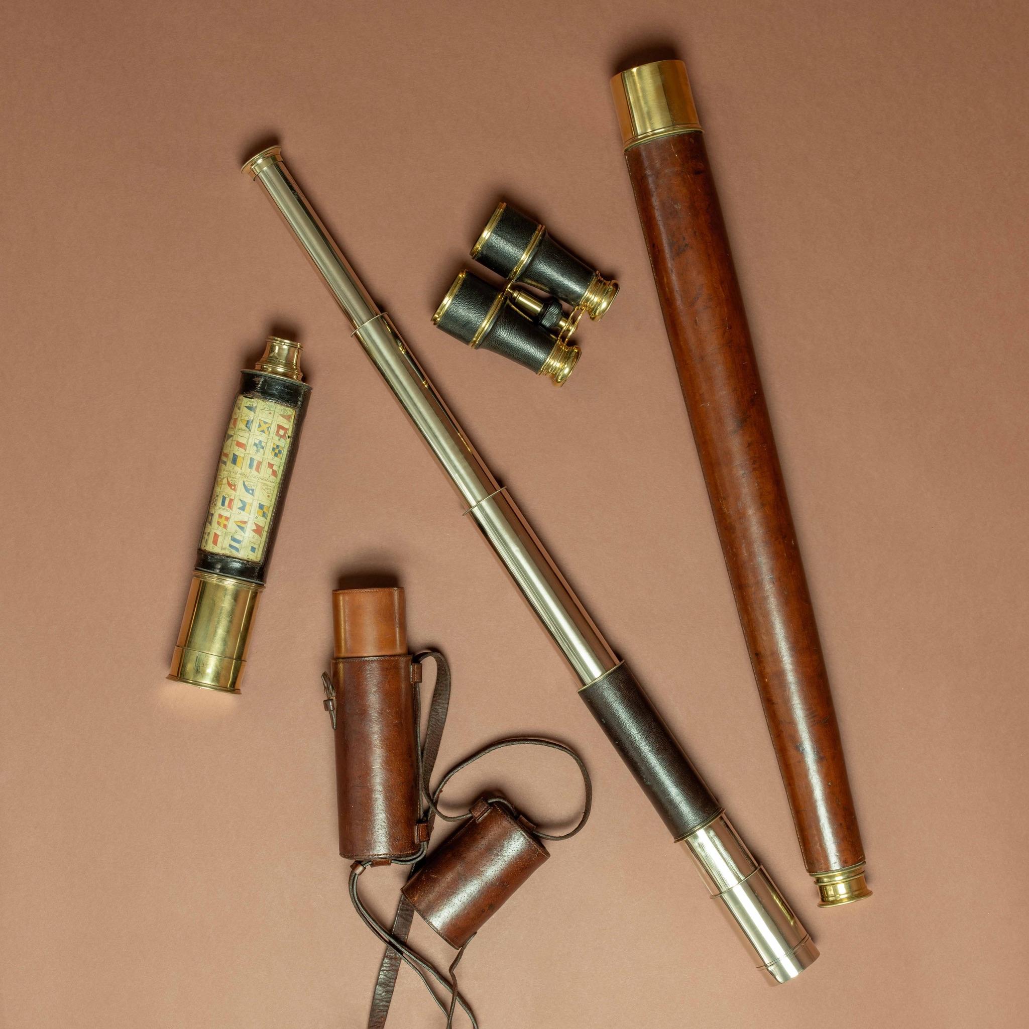 Leather Covered Brass Naval Telescope, Circa 1910 2