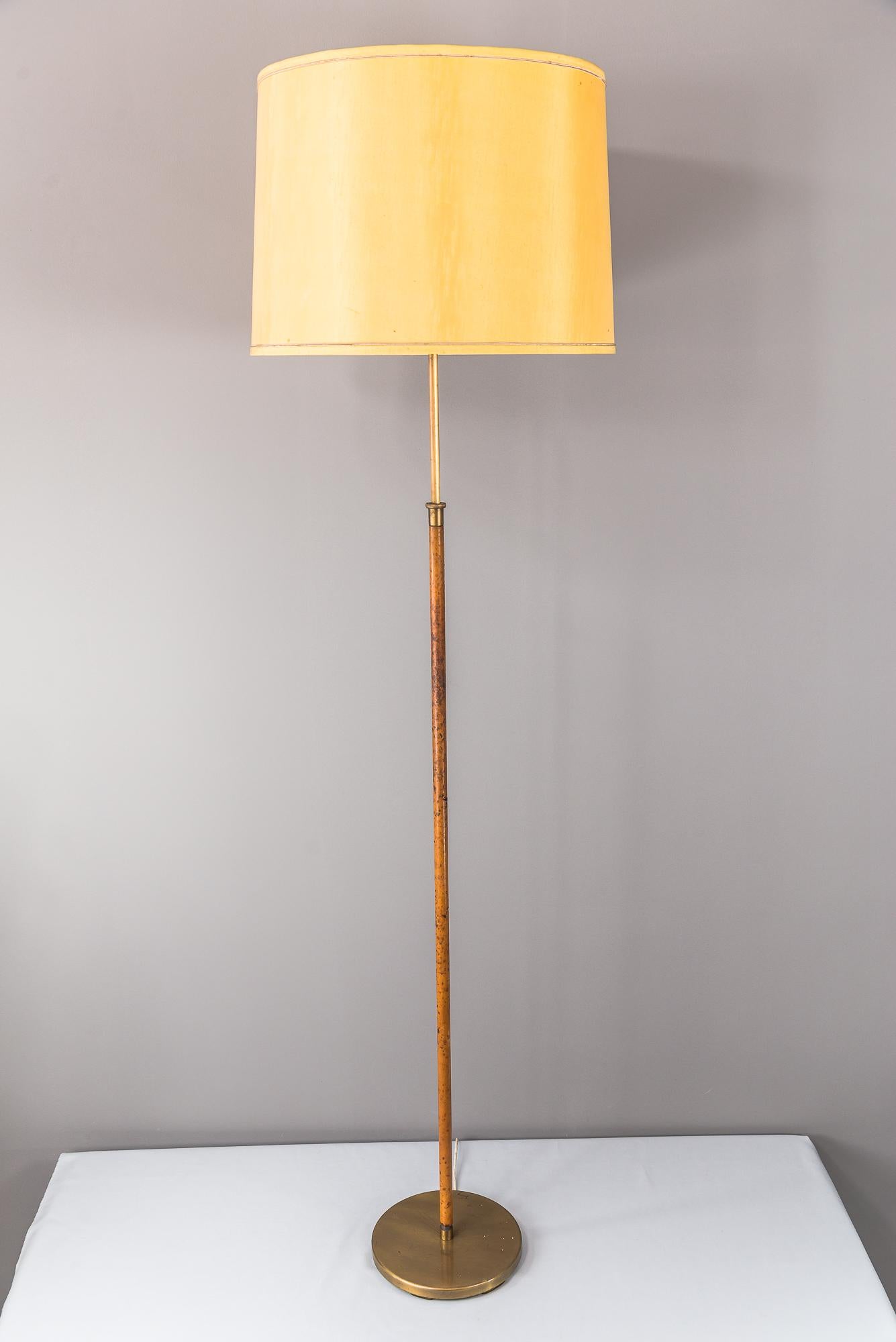 Mid-Century Modern Leather Covered Brass Telescope Floor Lamps by J.T. Kalmar, Austria For Sale