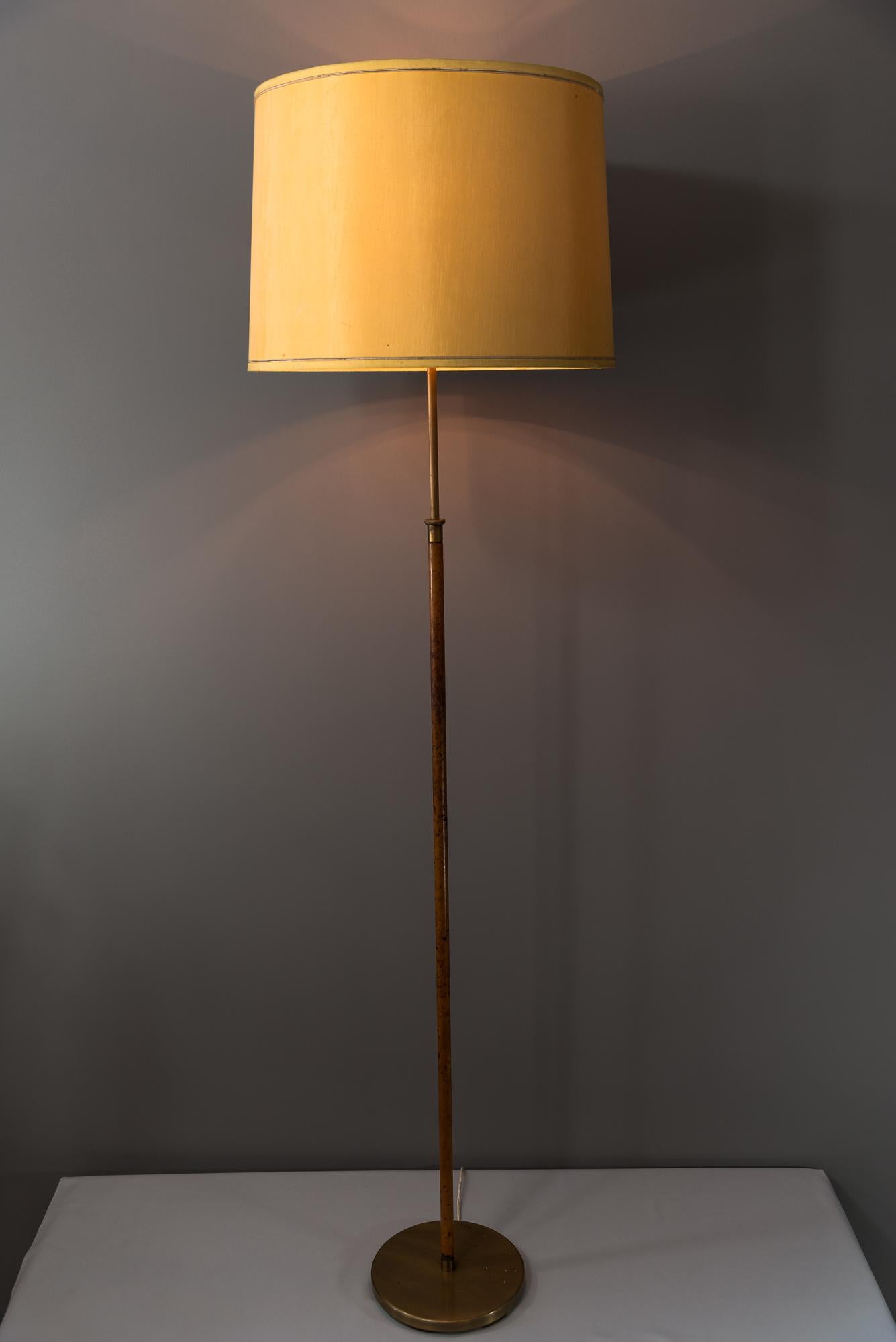 Austrian Leather Covered Brass Telescope Floor Lamps by J.T. Kalmar, Austria For Sale