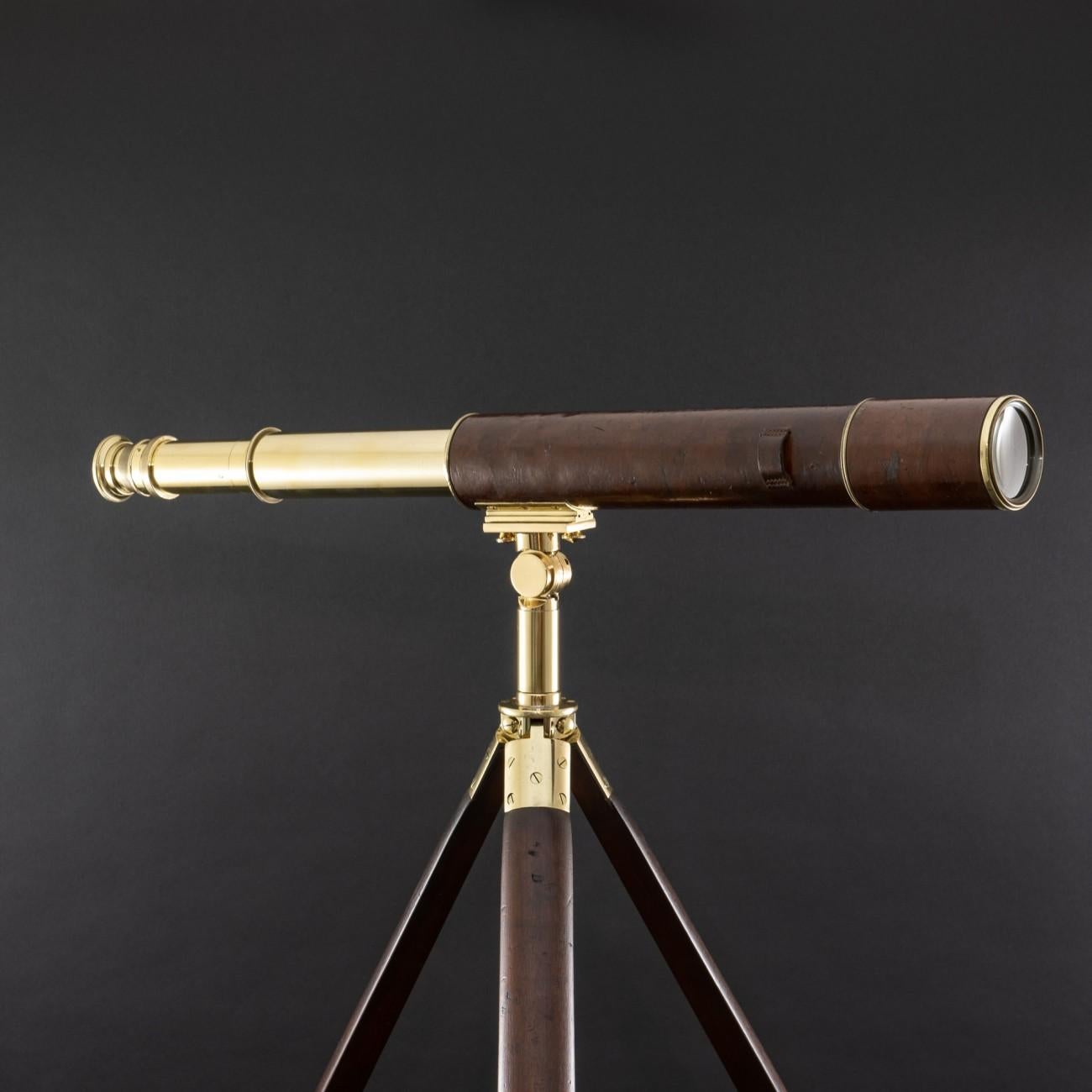 English Leather Covered Brass Telescope from World War I