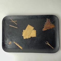 Leather-covered Desk Dish with Smoking Accessories from the early 20th Century