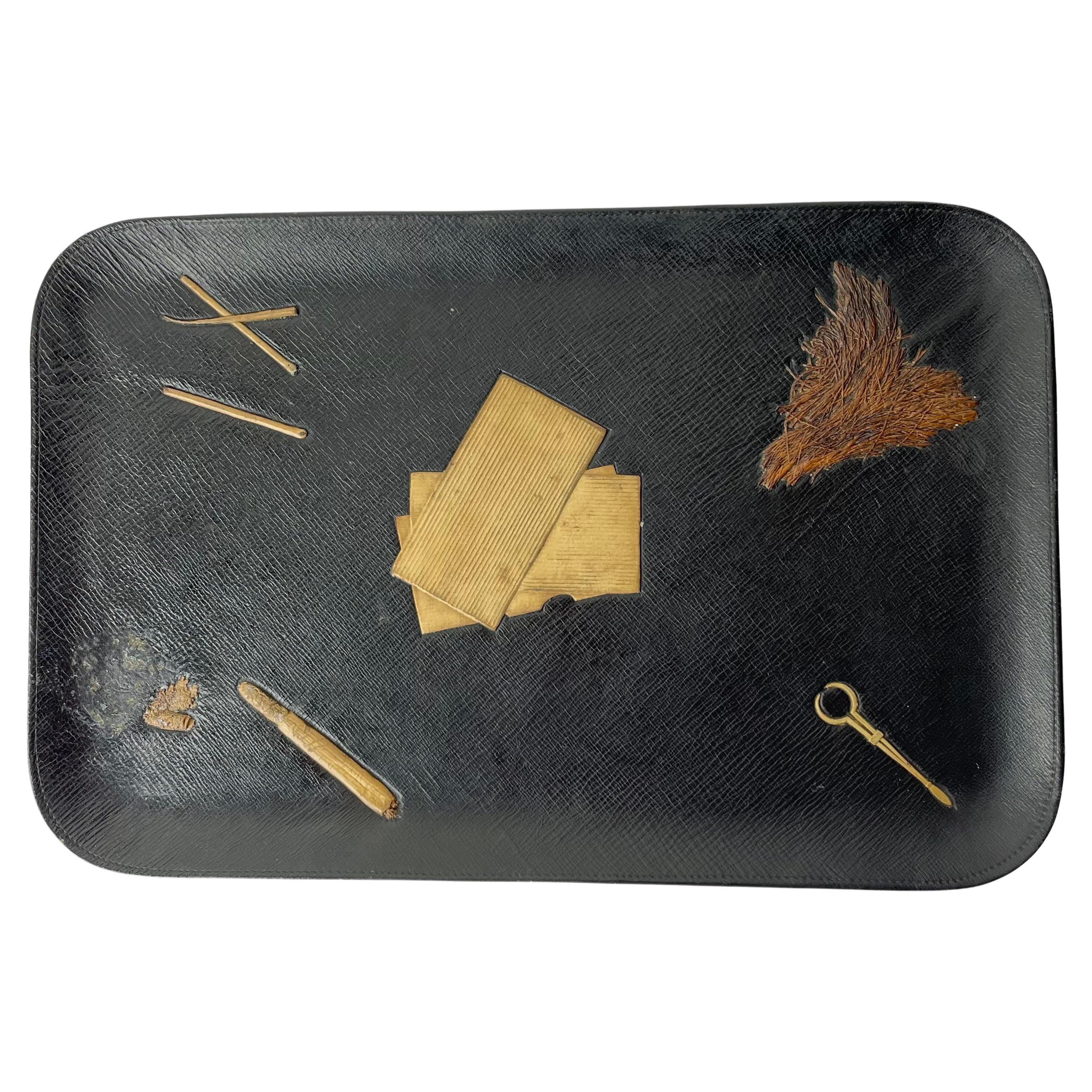 Leather-covered Desk Dish with Smoking Accessories from the early 20th Century For Sale