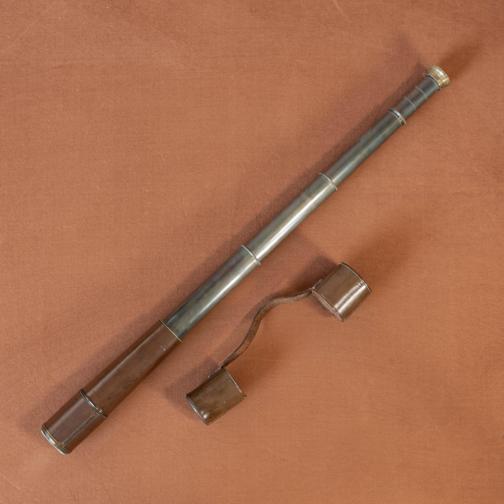 An excellent leather covered nickel plated brass four draw telescope with variable magnification from 25-40 times and a 2 inch objective lens. A perfect stalking scope which has been left un-polished to reduce reflections, it also has an extendable
