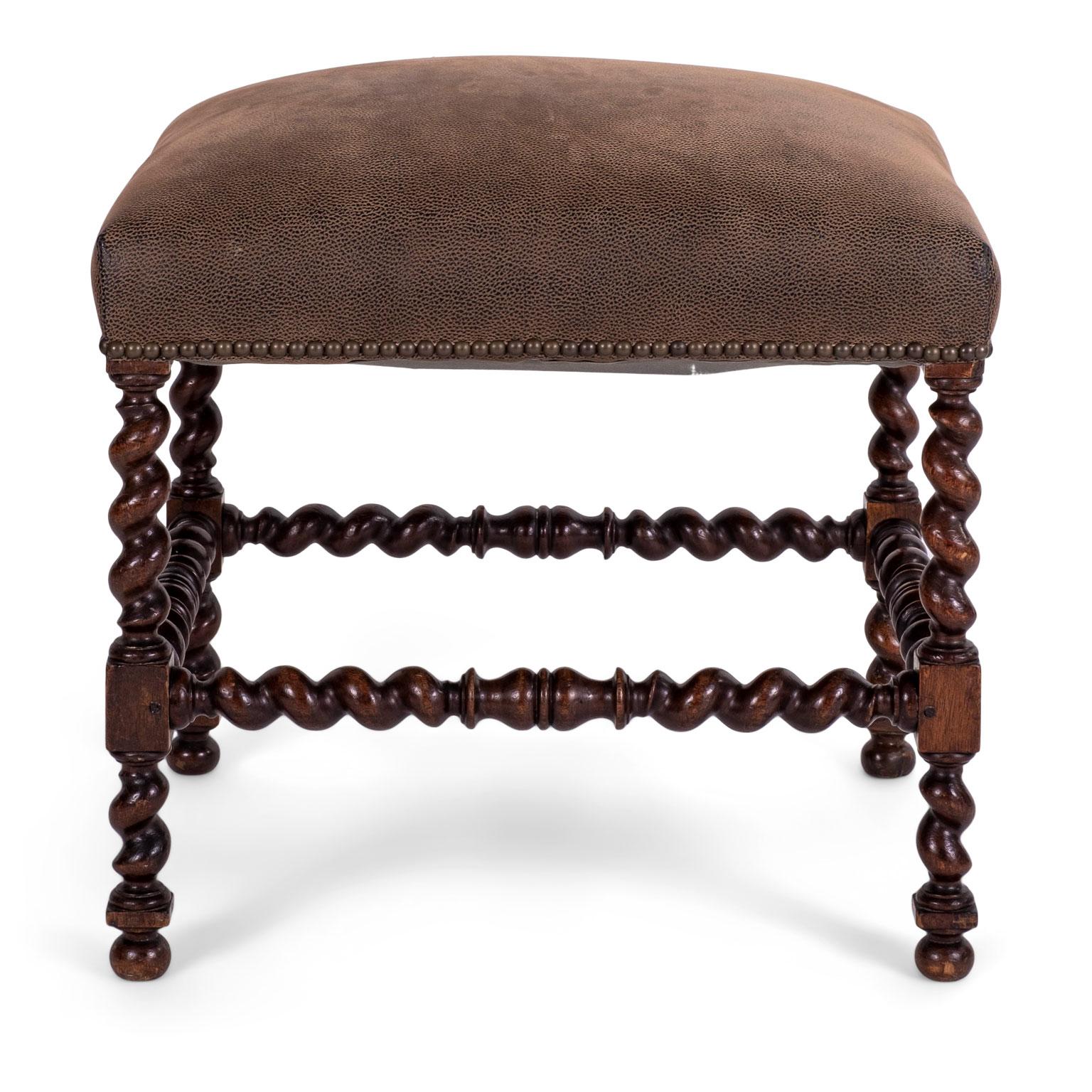 Leather-Covered Louis XIII Walnut Stool 5