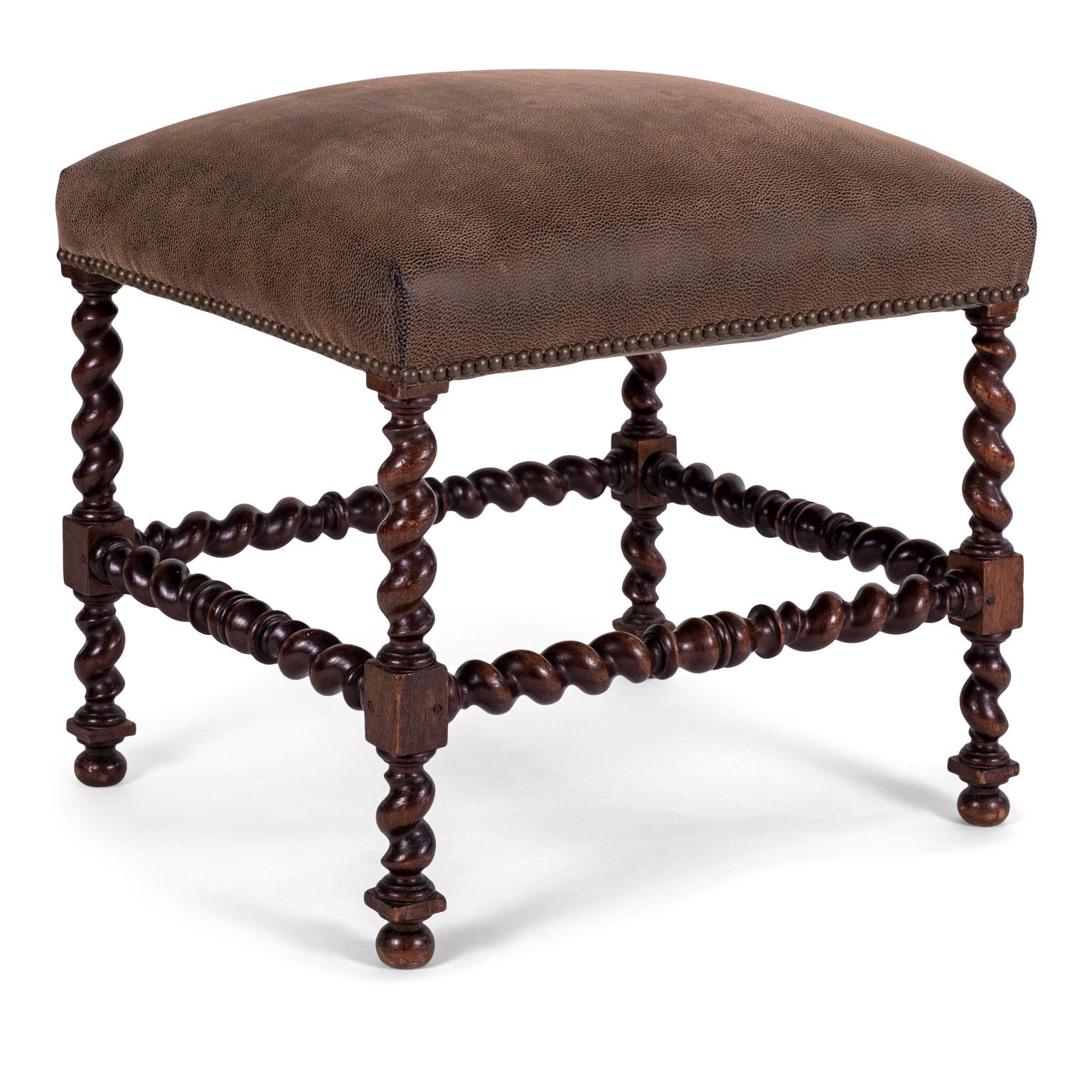 Leather-Covered Louis XIII Walnut Stool 6