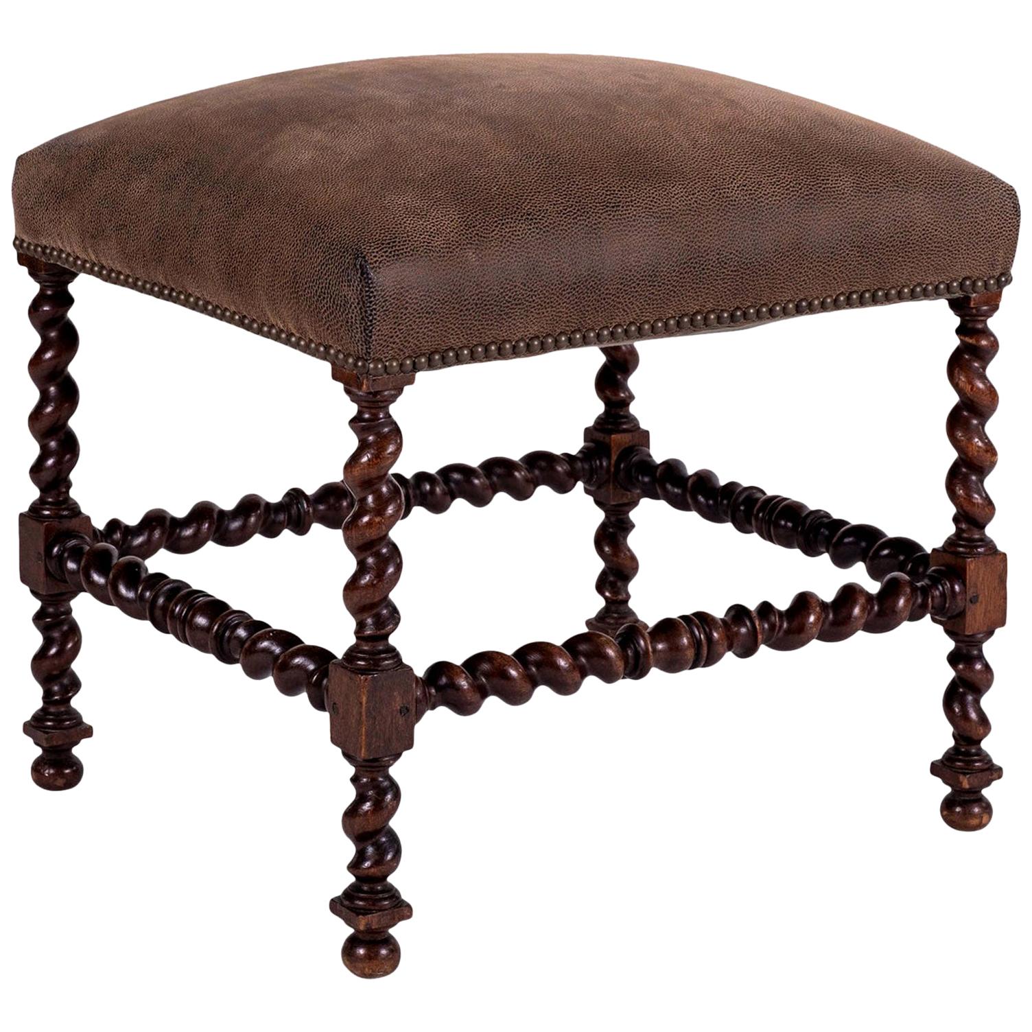 Leather-Covered Louis XIII Walnut Stool 7