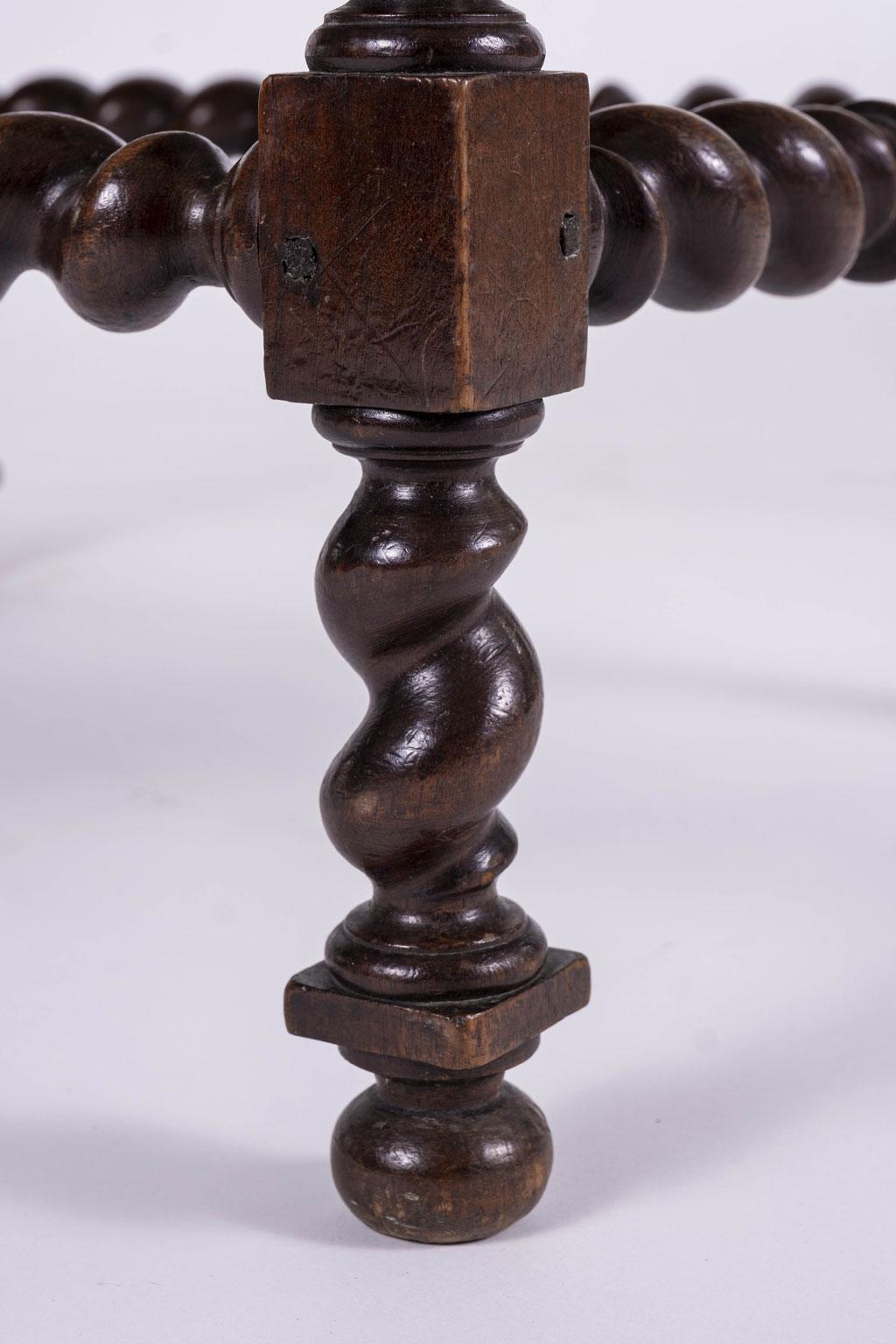 French Leather-Covered Louis XIII Walnut Stool