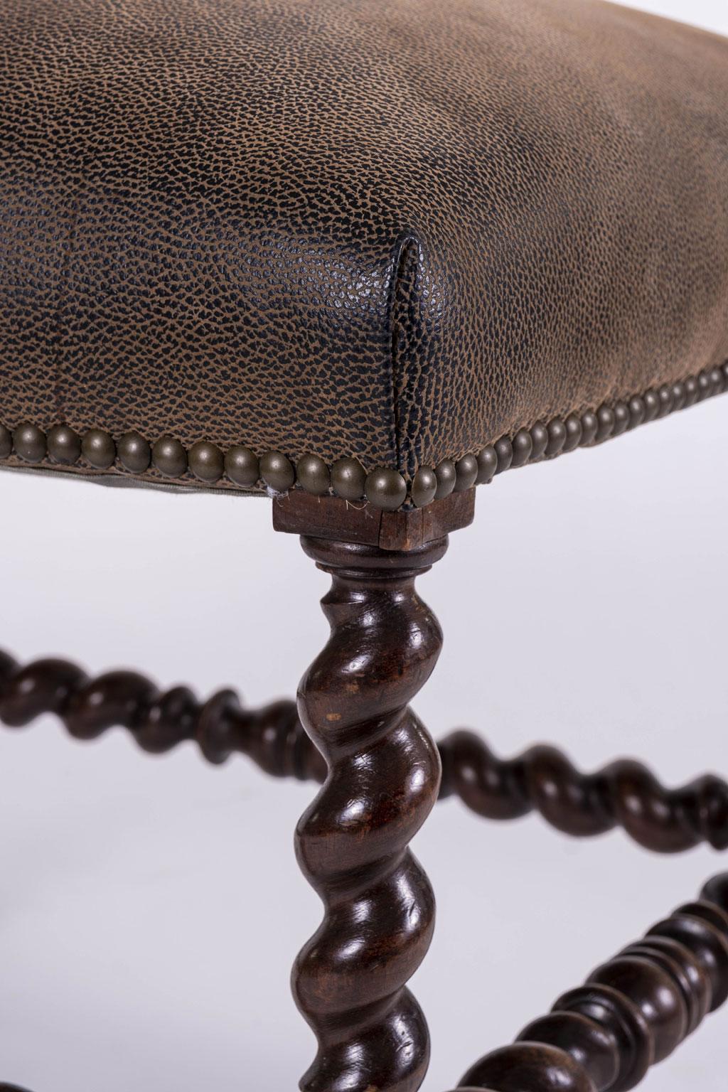 Leather-Covered Louis XIII Walnut Stool 2