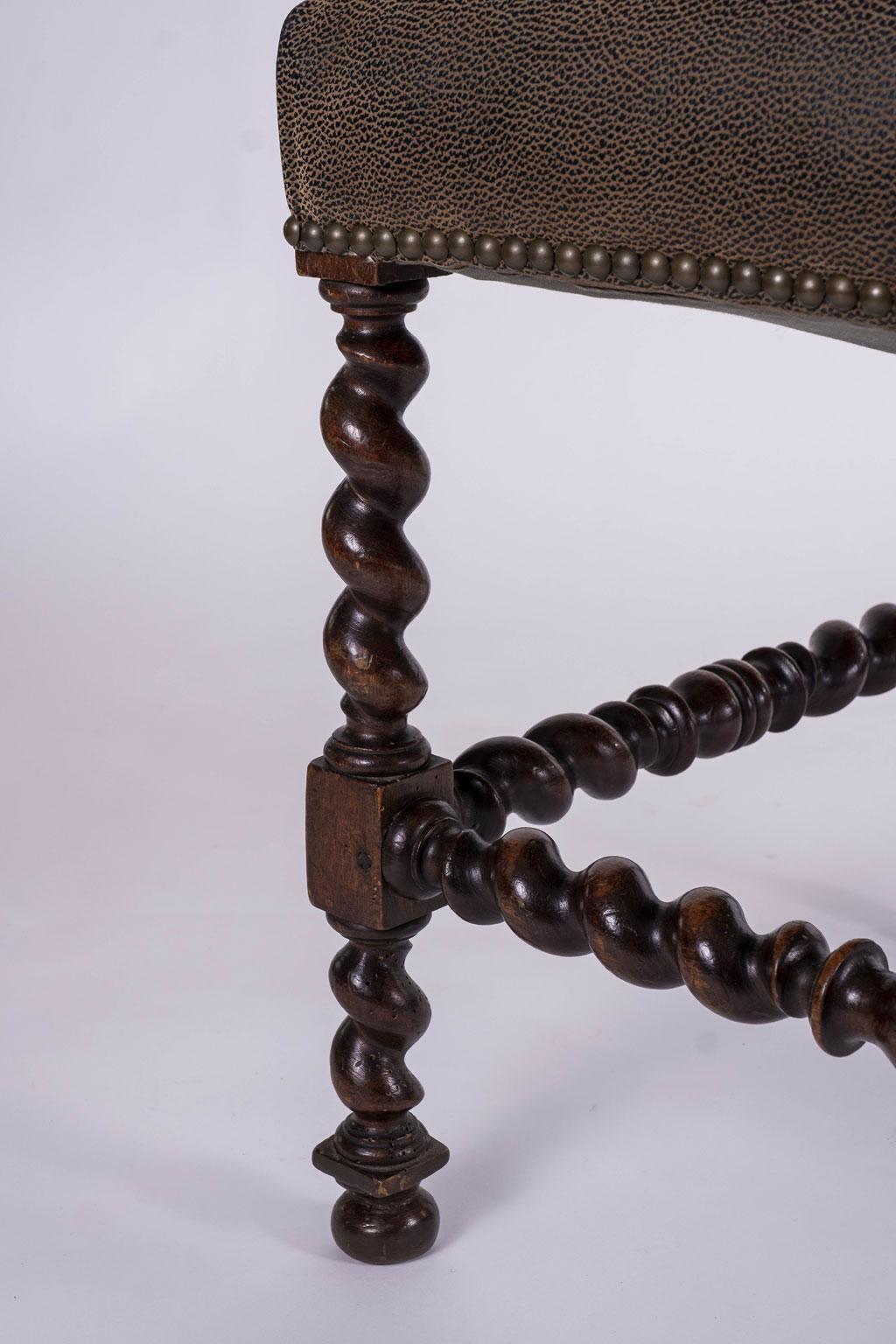 Leather-Covered Louis XIII Walnut Stool 3