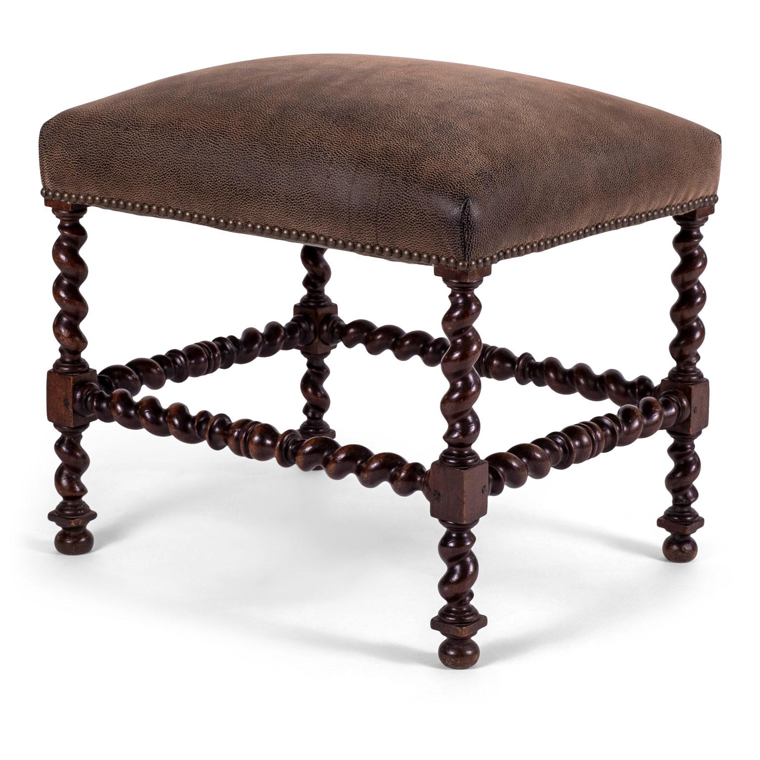 Leather-Covered Louis XIII Walnut Stool 4
