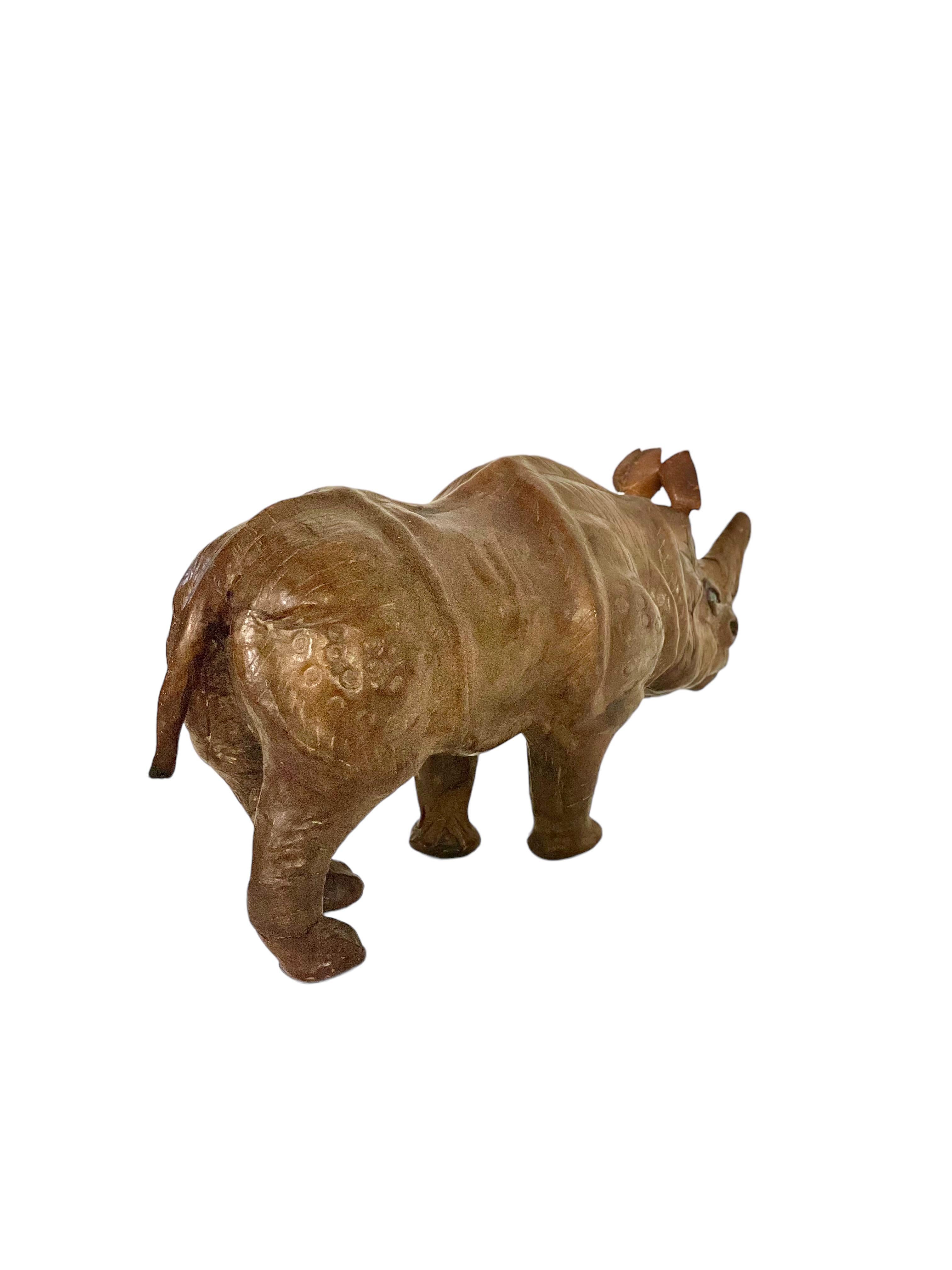 French Vintage Leather Covered Rhinoceros Sculpture For Sale