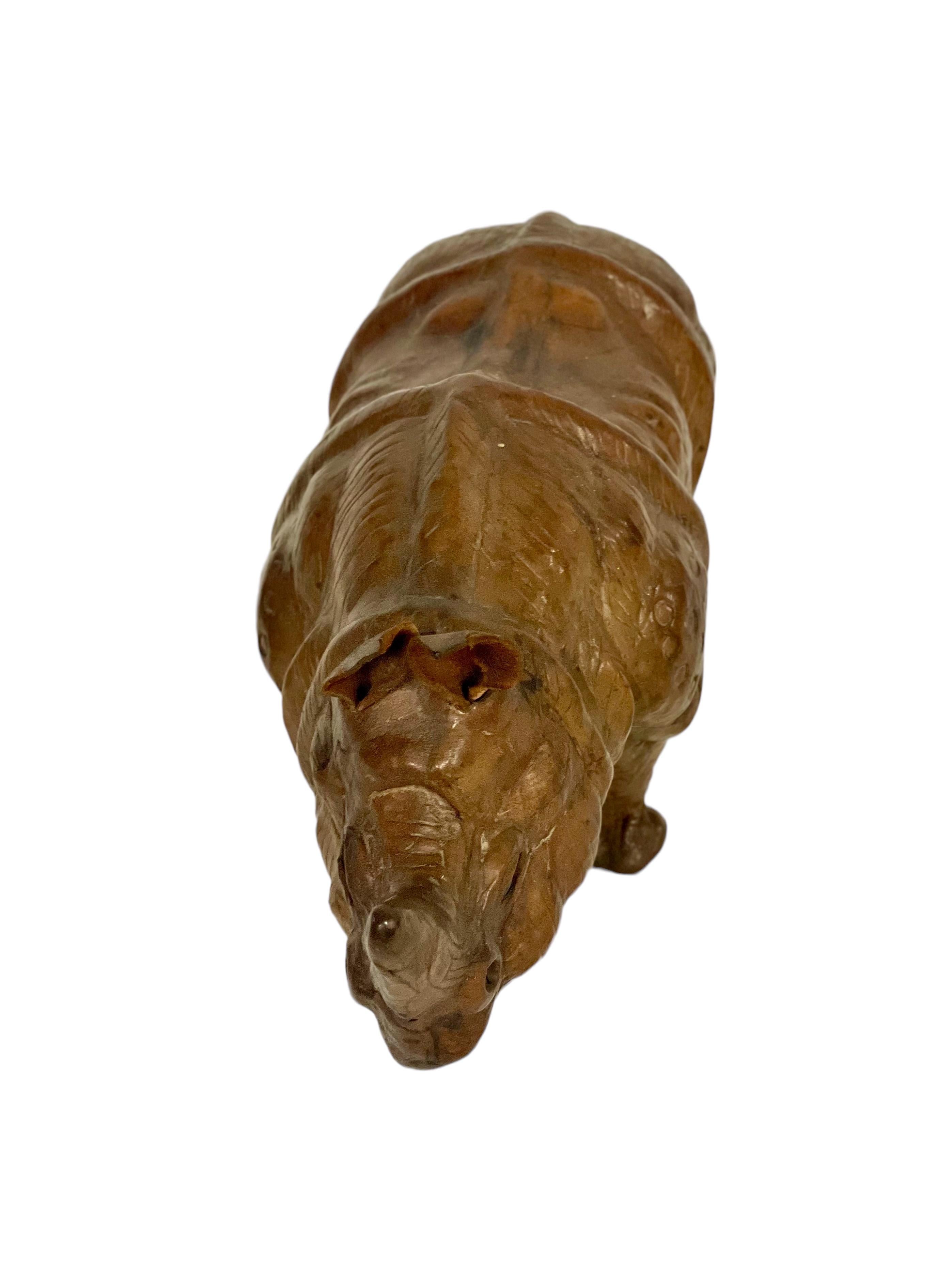 Vintage Rhinoceros-Skulptur aus Leder mit Deckel im Angebot 1
