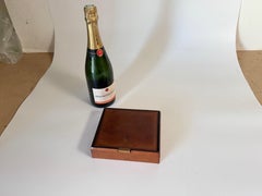 Leather Covered Tobacco Box Wood Brown Jacques Adnet Style France 1940 by Lancel