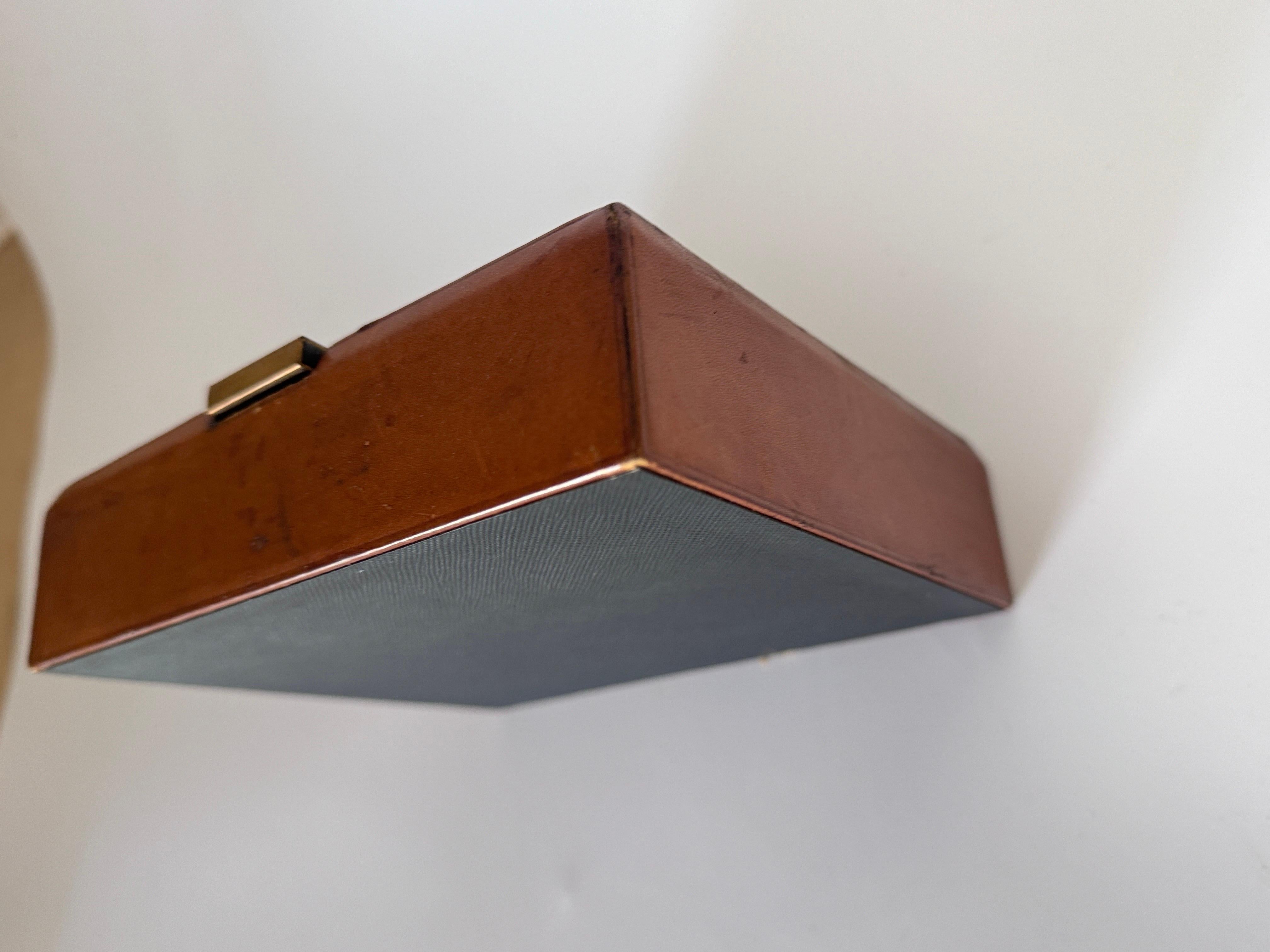 Mid-20th Century Leather Covered Tobacco Box Wood Brown Jacques Adnet Style France 1940 by Lancel For Sale