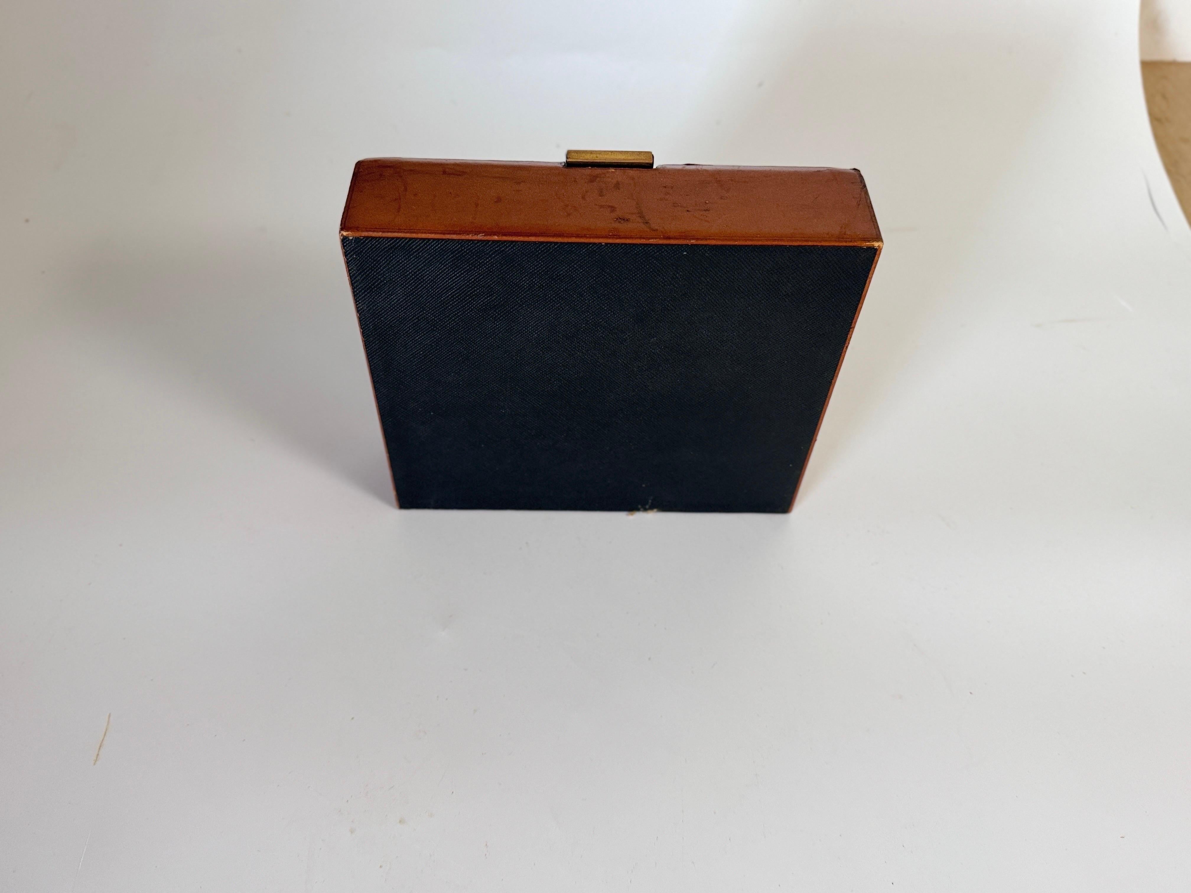 Leather Covered Tobacco Box Wood Brown Jacques Adnet Style France 1940 by Lancel For Sale 2