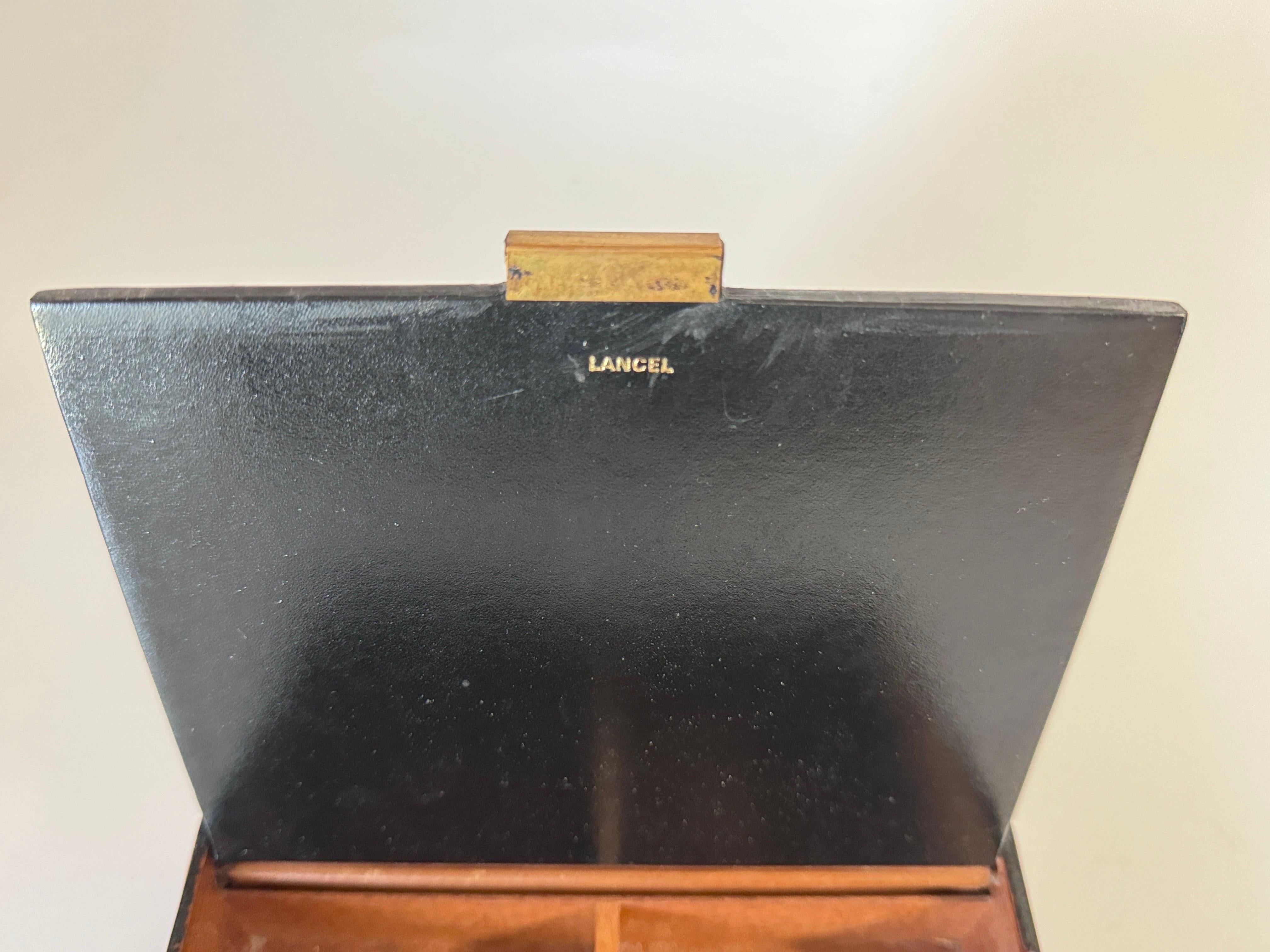 Leather Covered Tobacco Box Wood Brown Jacques Adnet Style France 1940 by Lancel For Sale 5