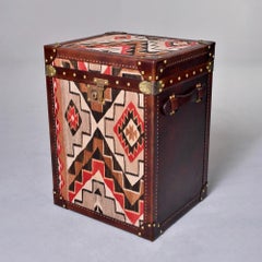 Leather Covered Trunk with Vintage Hardware and Kilim on Top and Front Panels