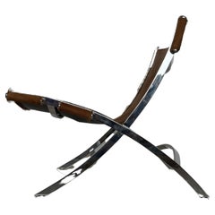 Leather Cowhide Scissor Steel Chrome Chair Timeless, Italy, 1990s