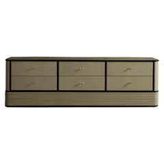 Leather Credenza Sideboard with Walnut Interior Drawers by VIDIVIXI