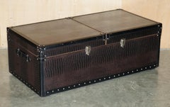 LEATHER CROCODILE ALLiGATOR EMBOSSED ASH WOOD INTERNAL STORAGE COFFEE TABLE