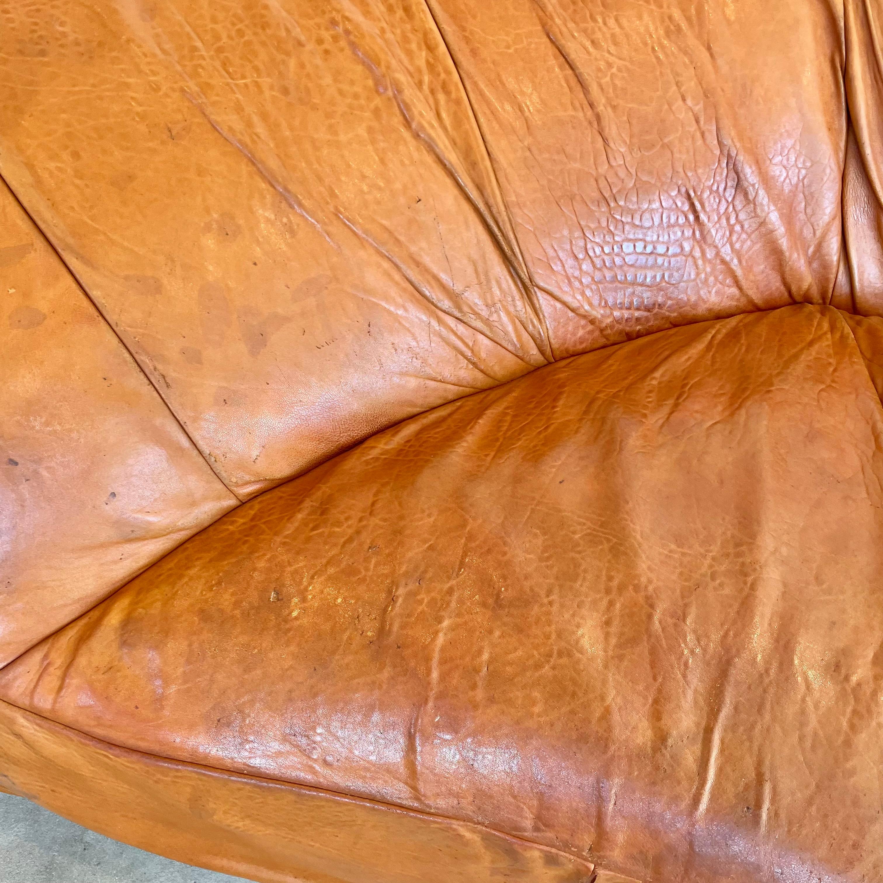 Leather Croissant Sofa by Raphael Raffel for Honore Paris, 1970s 7