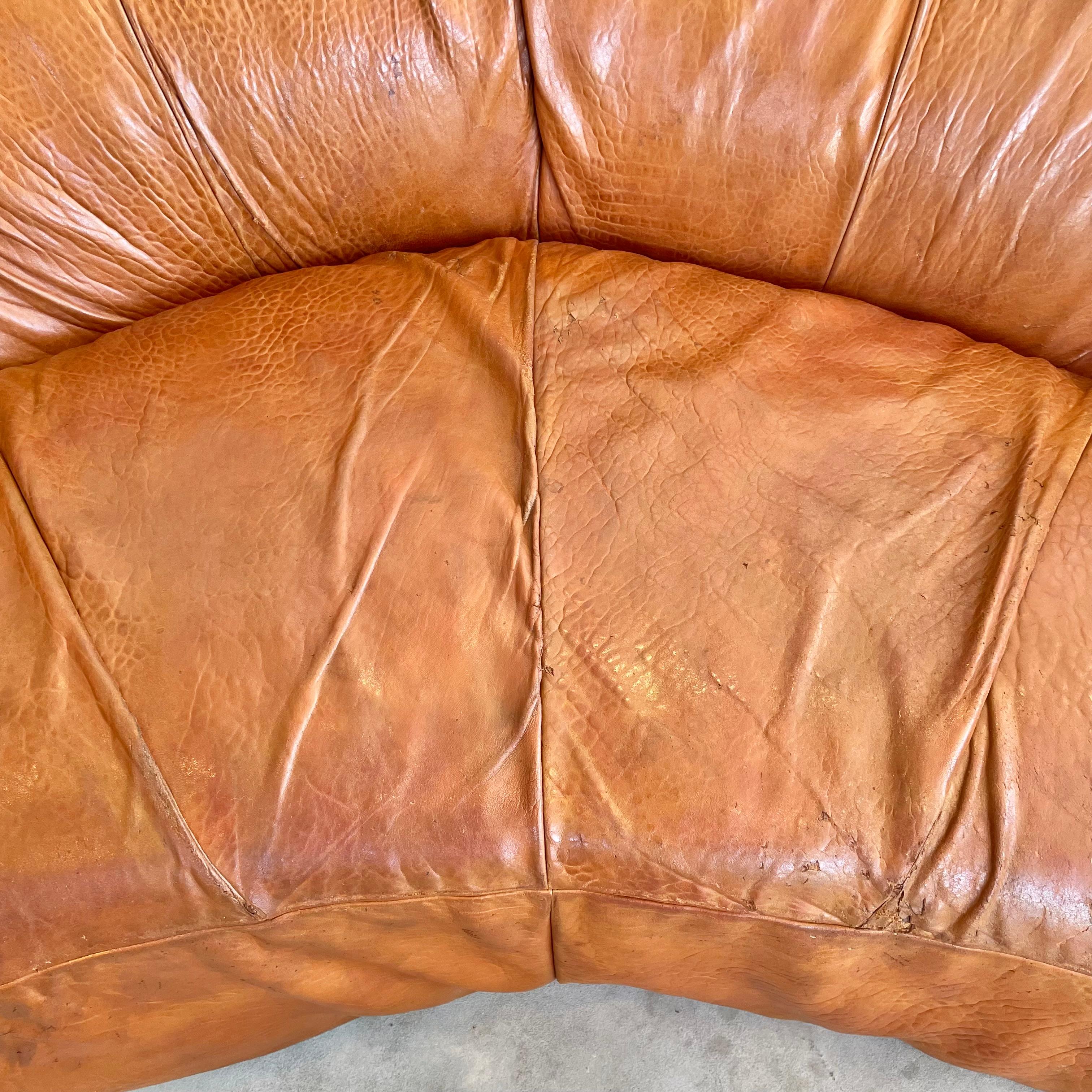 Leather Croissant Sofa by Raphael Raffel for Honore Paris, 1970s 9