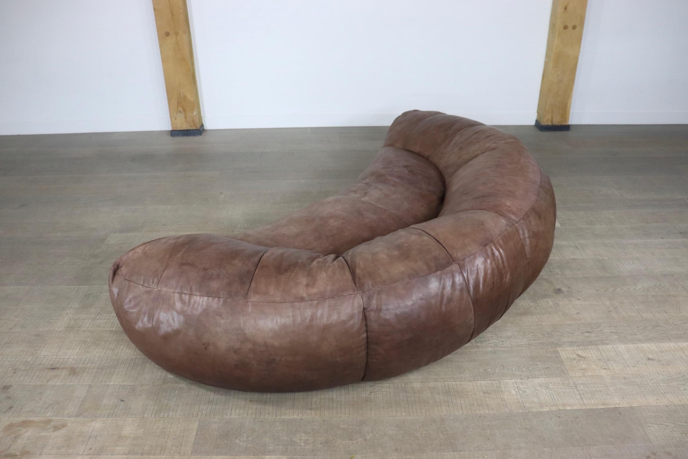 Leather Croissant Sofa by Raphael Raffel for Honoré Paris, 1970s 1