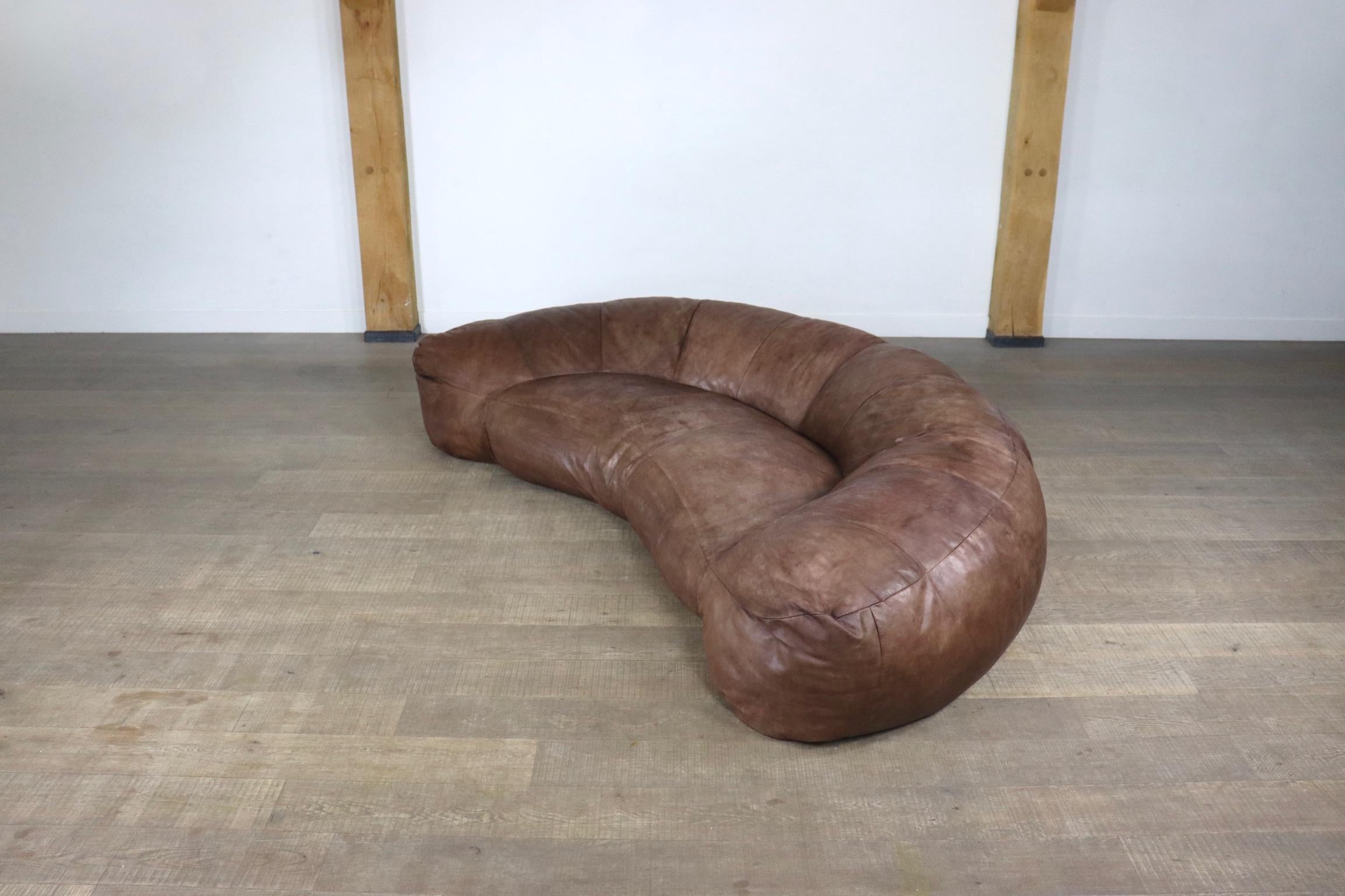 Leather Croissant Sofa by Raphael Raffel for Honoré Paris, 1970s 2
