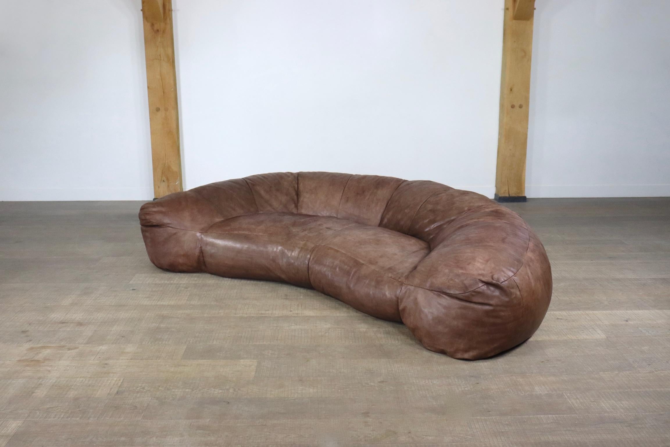 Leather Croissant Sofa by Raphael Raffel for Honoré Paris, 1970s 3