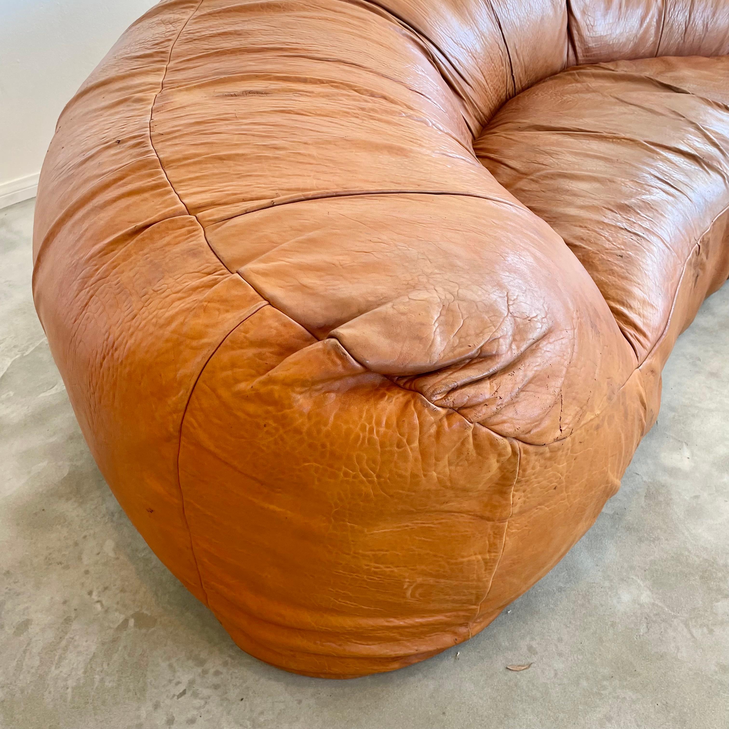 Late 20th Century Leather Croissant Sofa by Raphael Raffel for Honore Paris, 1970s