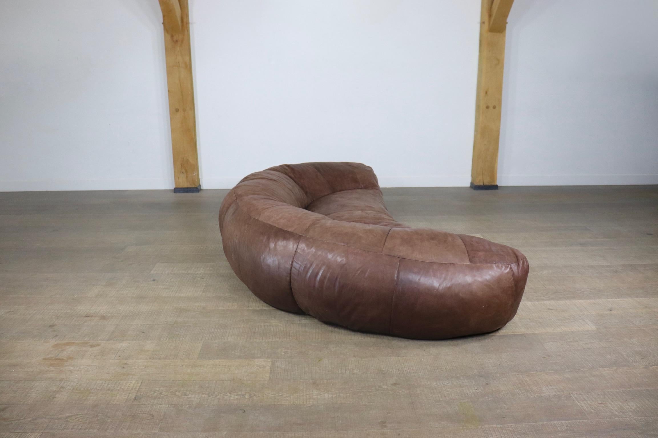 Leather Croissant Sofa by Raphael Raffel for Honoré Paris, 1970s 5