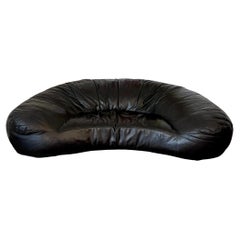 Vintage Leather Croissant Sofa by Raphael Raffel for Honore Paris, 1970s