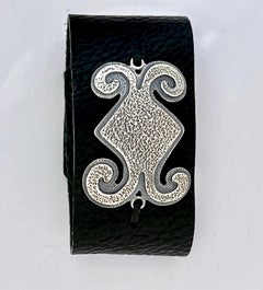 Leather Cuff bracelet with Navajo Geometric Element, By Melanie Yazzie, Navajo