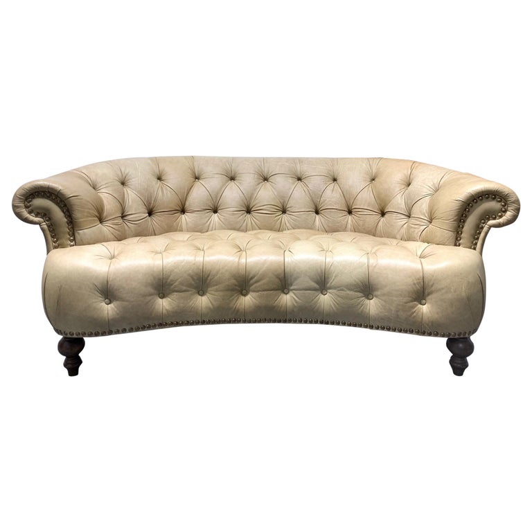 Leather Curved Chesterfield Style Sofa, Curved Leather Couches