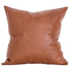 Leather Cushion in Brown Tan and Flax Linen by Mr and Mrs White