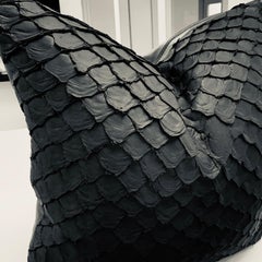 Leather Cushion, Made with Exclusive Pirarucu Fish Leather Black Medium Size
