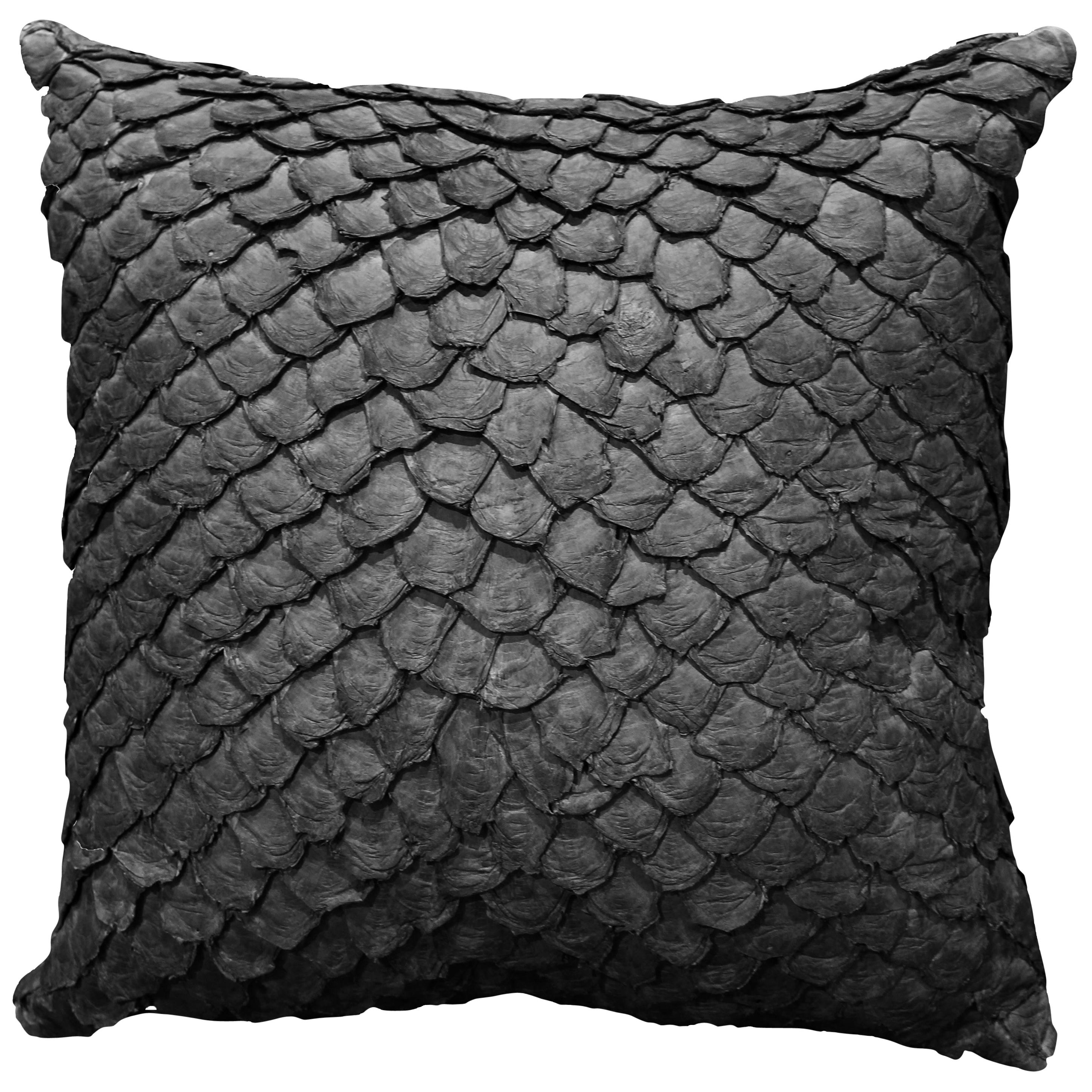 Leather Cushion, Made with Exclusive Pirarucu Fish Leather Black Large Size For Sale