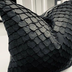 Leather Cushion, Made with Exclusive Pirarucu Fish Leather Black Small Size