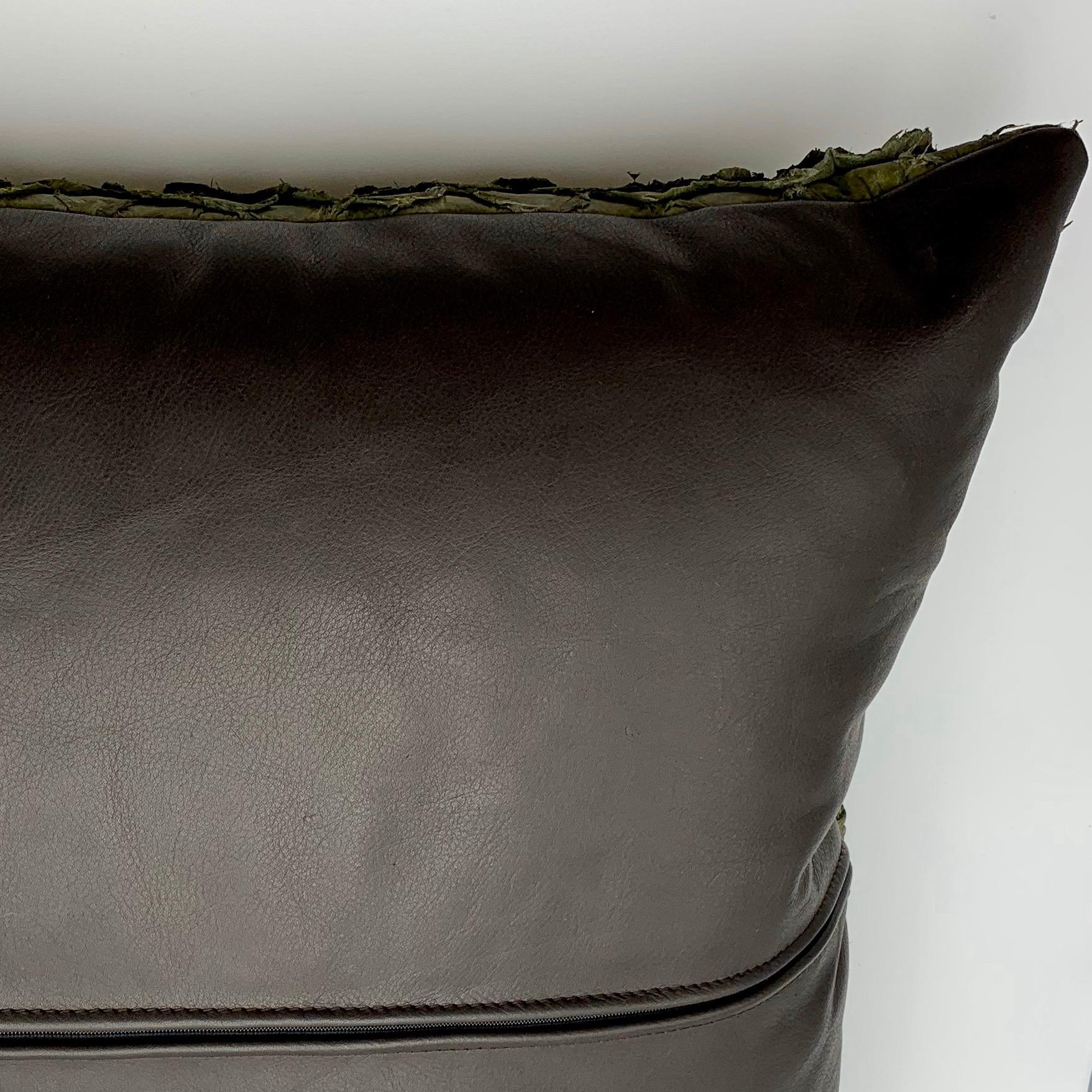 Vegetable Dyed Leather Cushion, Made with Exclusive Pirarucu Fish Leather Green Large Size For Sale