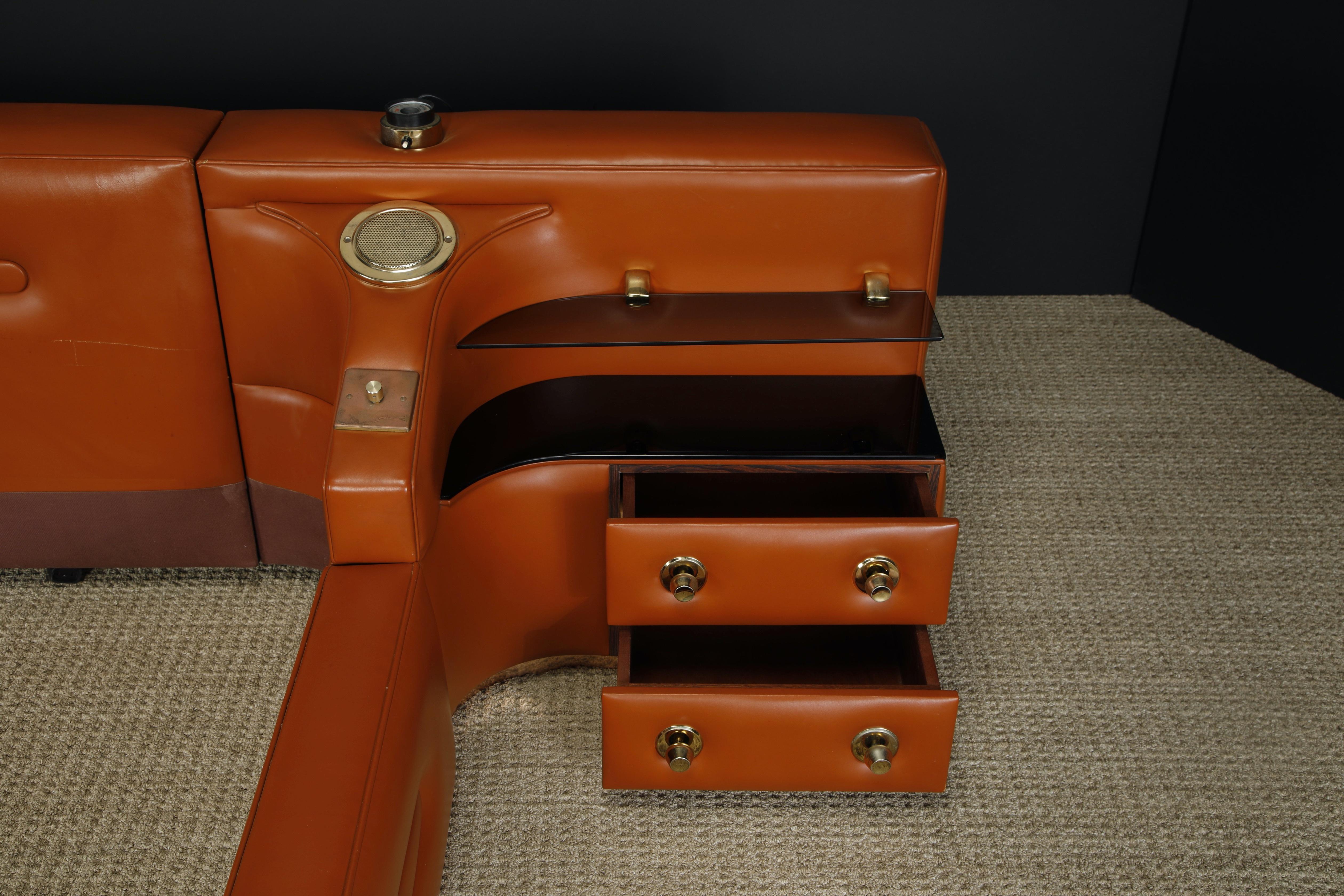 Leather Custom Integrated King Bed with Nightstands & Stereo w Speakers, 1970s 1