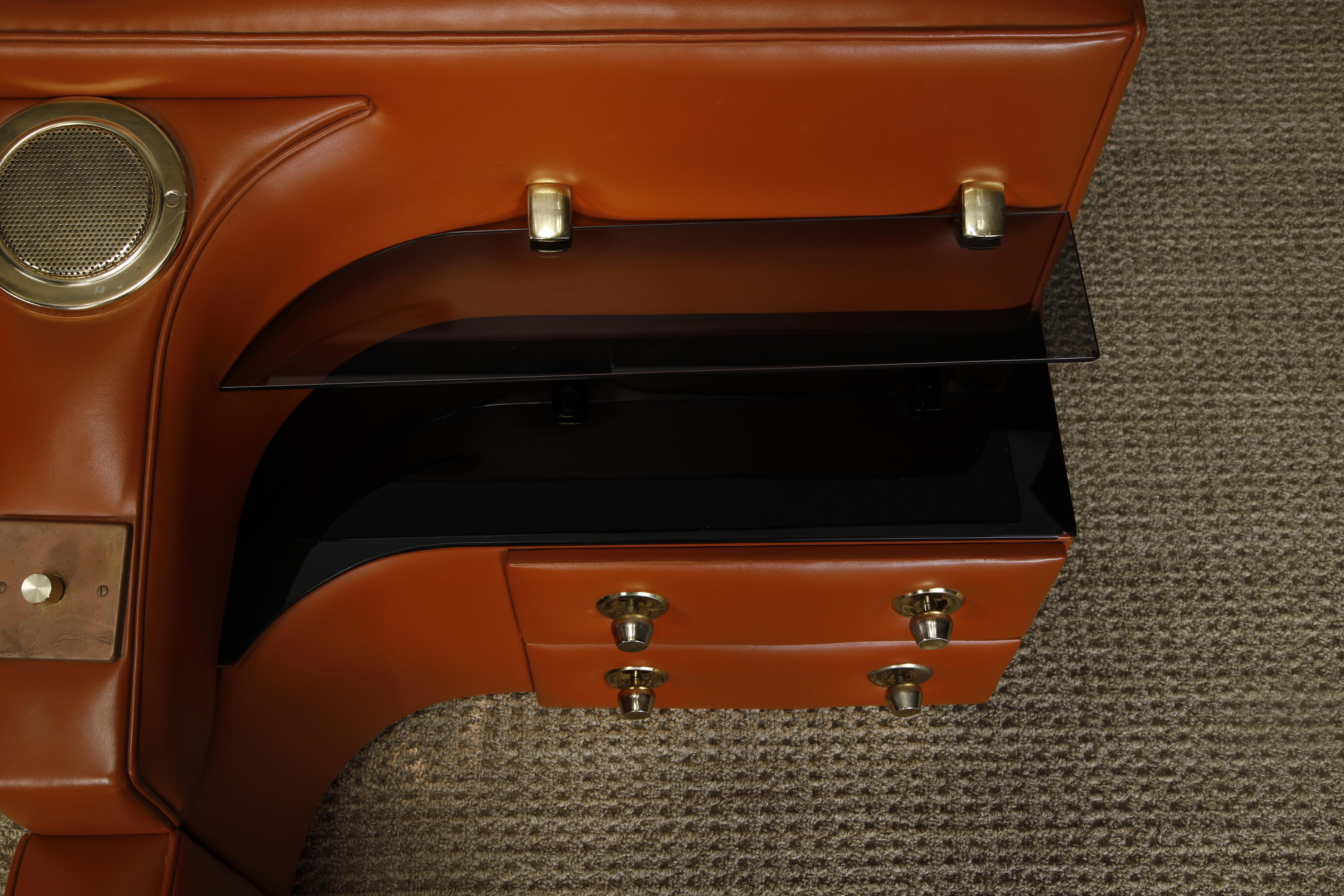 Leather Custom Integrated King Bed with Nightstands & Stereo w Speakers, 1970s 2