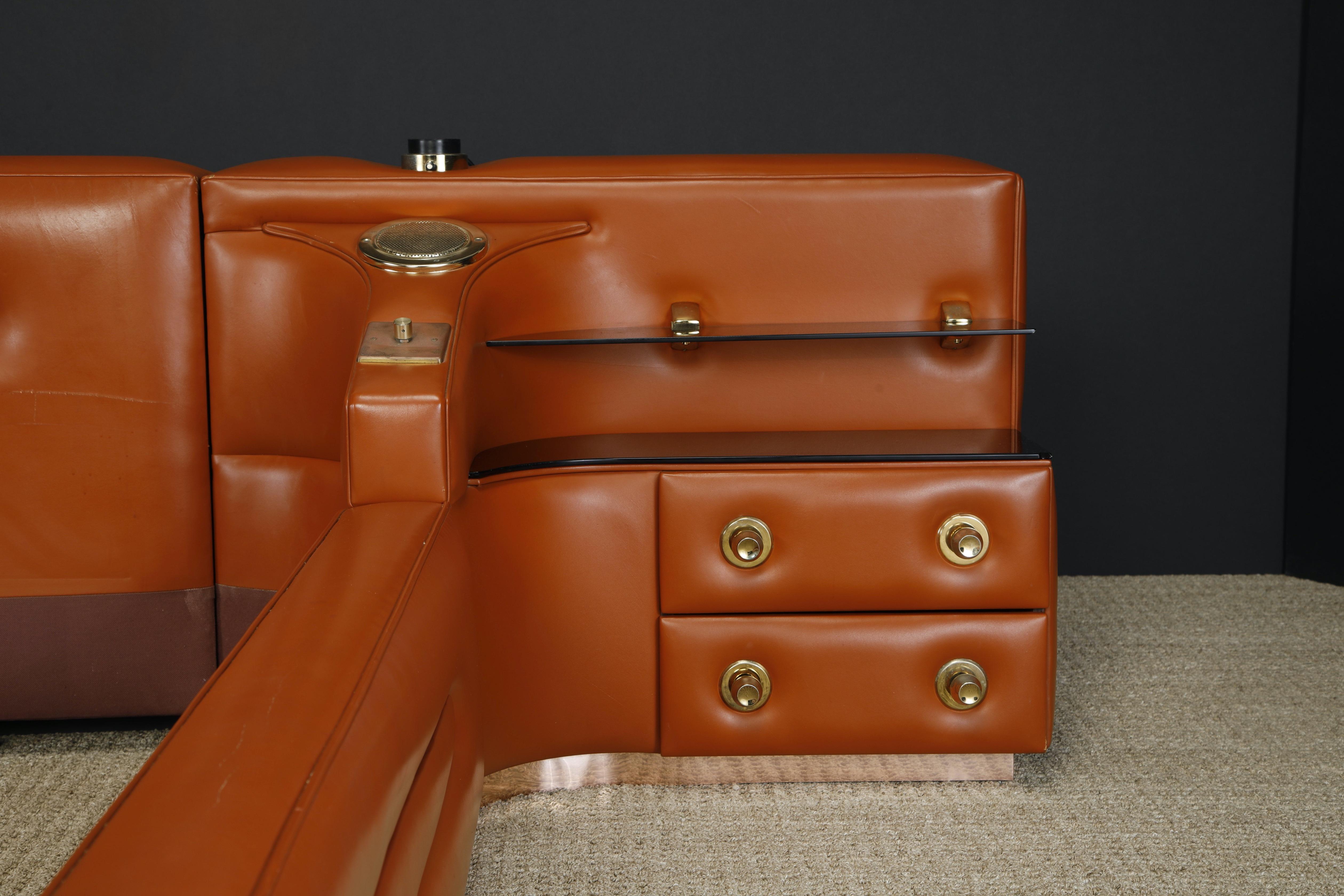 Leather Custom Integrated King Bed with Nightstands & Stereo w Speakers, 1970s 3