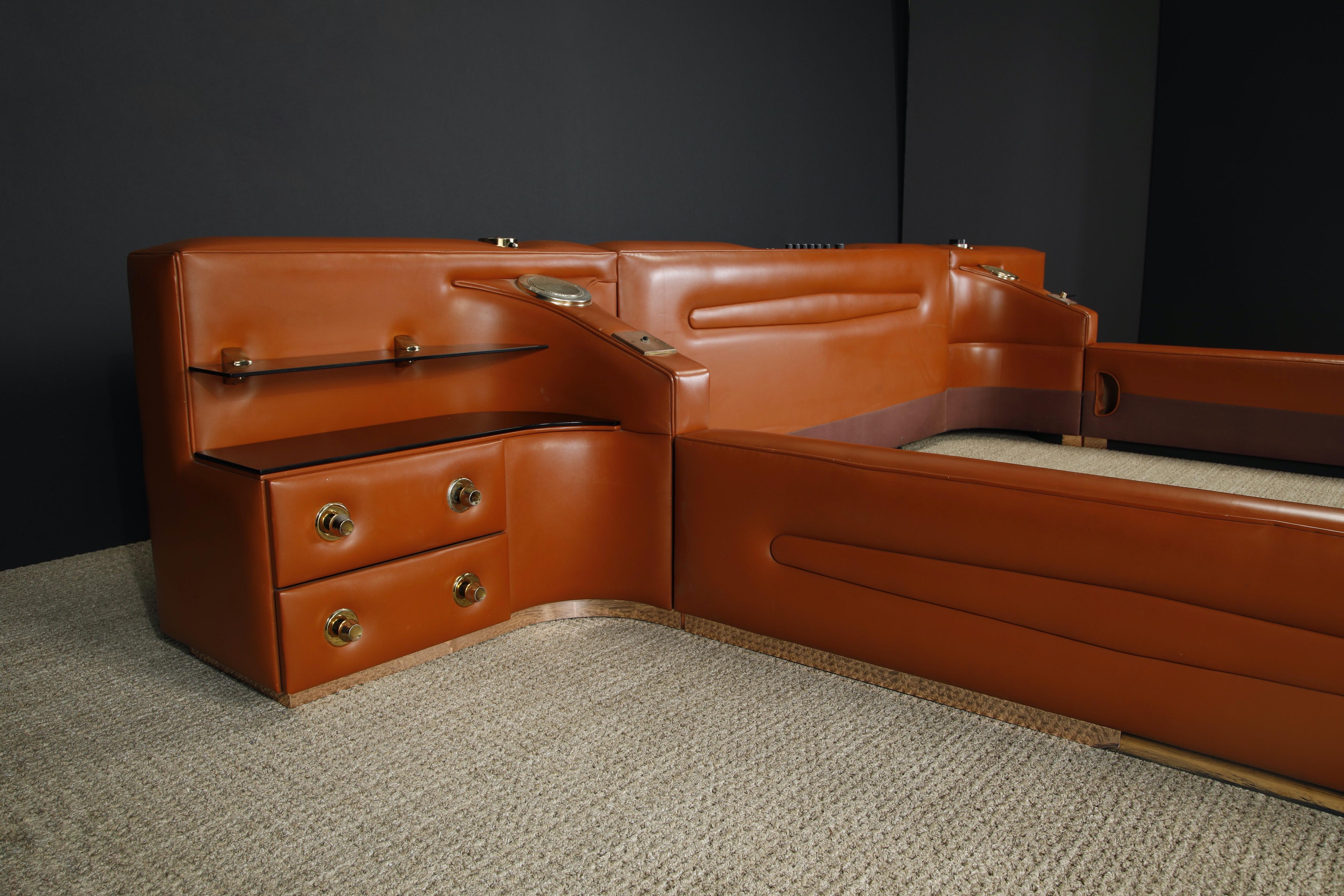 Leather Custom Integrated King Bed with Nightstands & Stereo w Speakers, 1970s 4