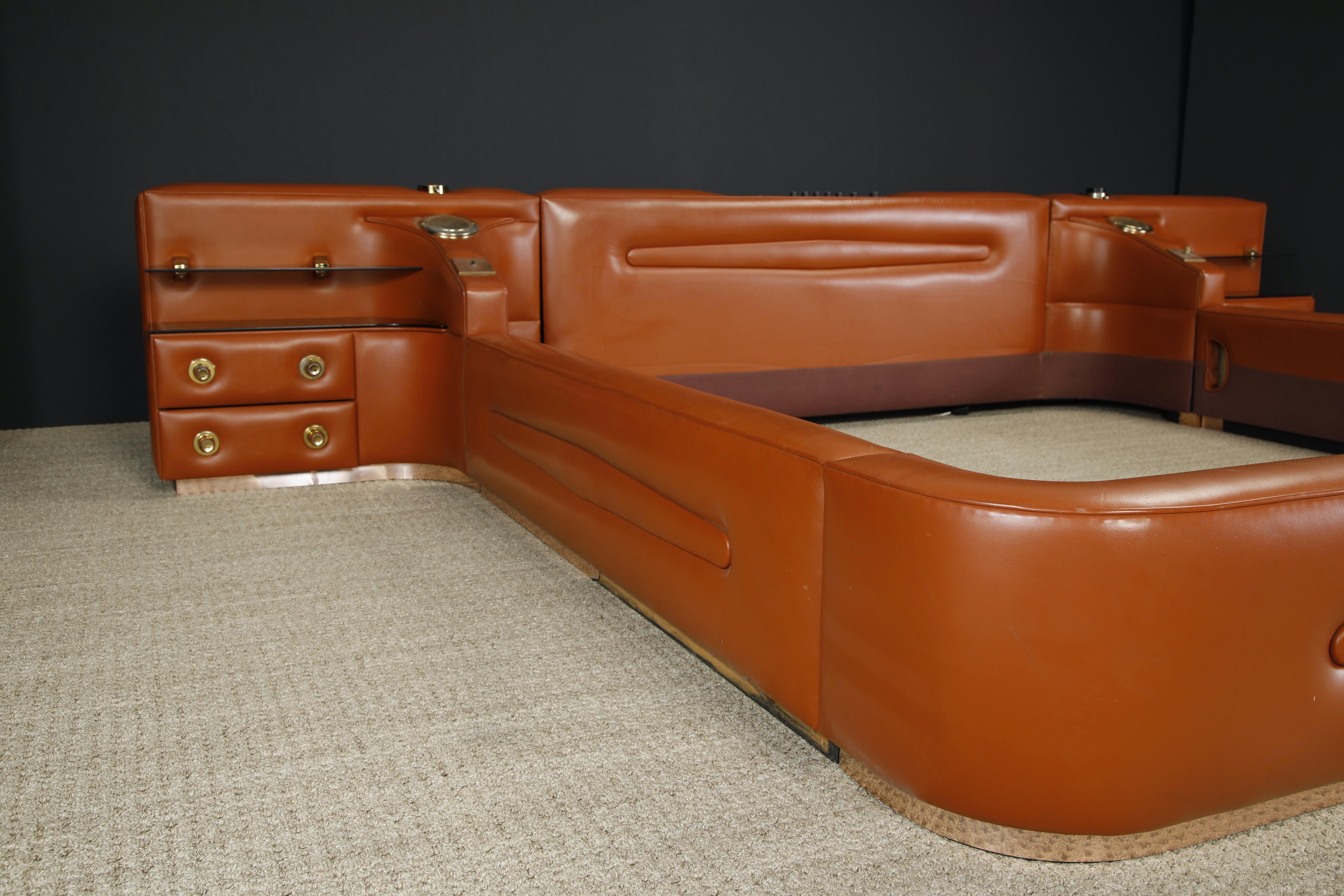 Leather Custom Integrated King Bed with Nightstands & Stereo w Speakers, 1970s 5